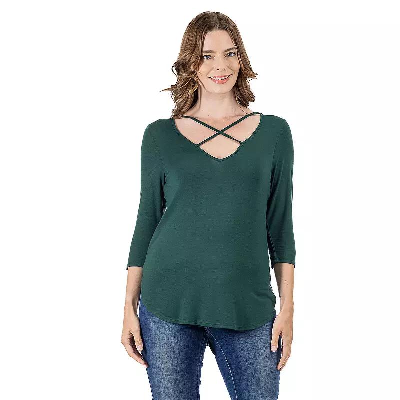 Women's 24Seven Comfort Apparel Criss Cross Round Hemline Tunic Top,  Product Image
