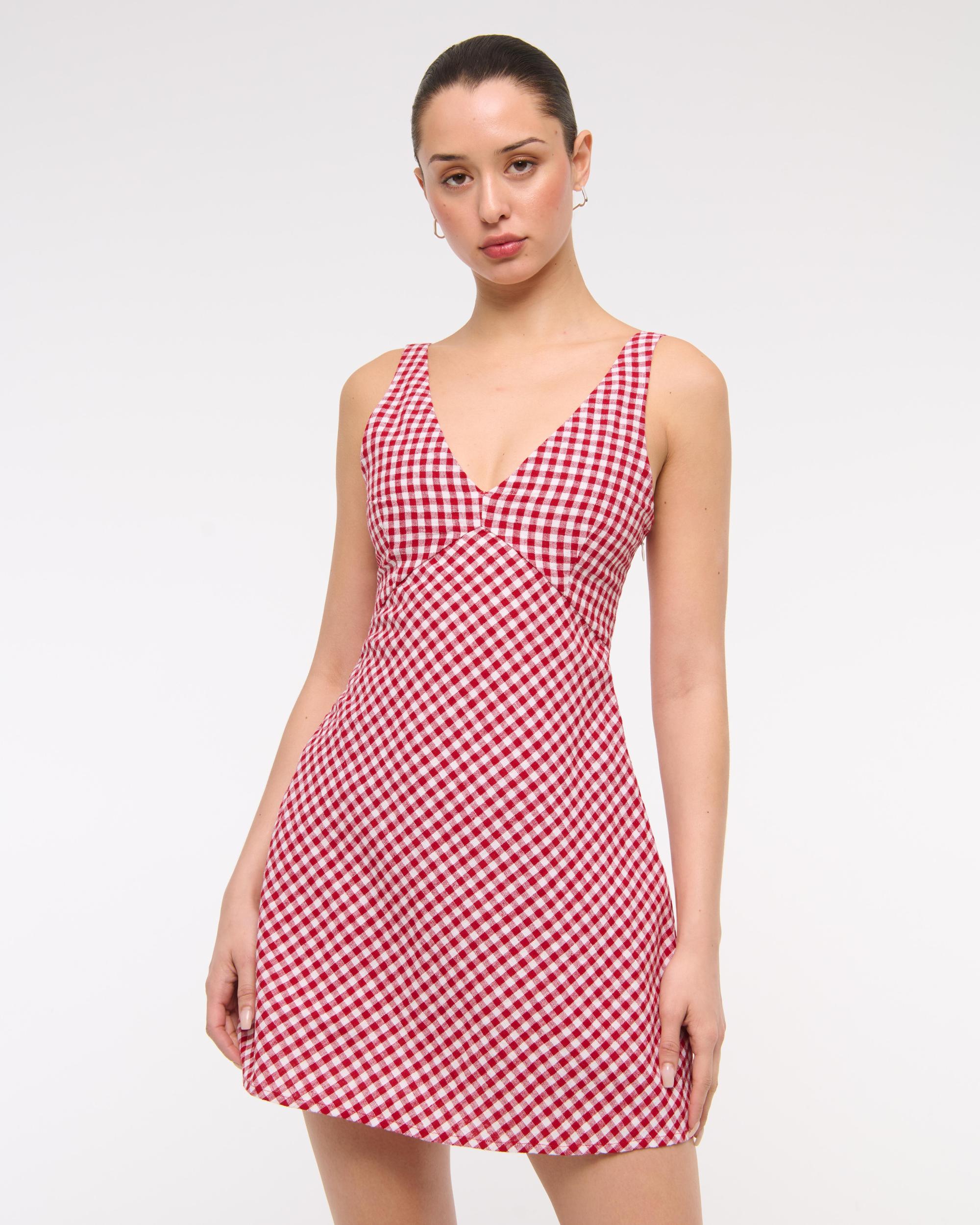 V-Neck Linen-Blend Mini Dress Product Image