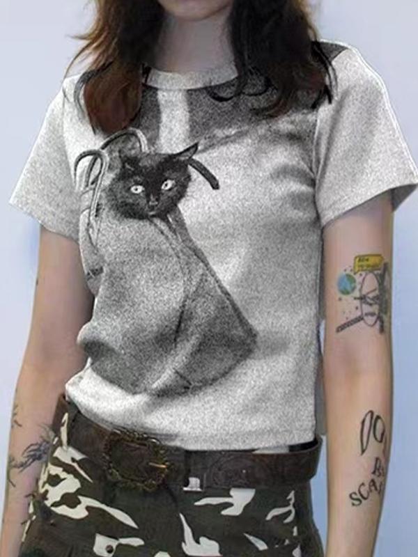 Cat Print Short Sleeve Tee Product Image
