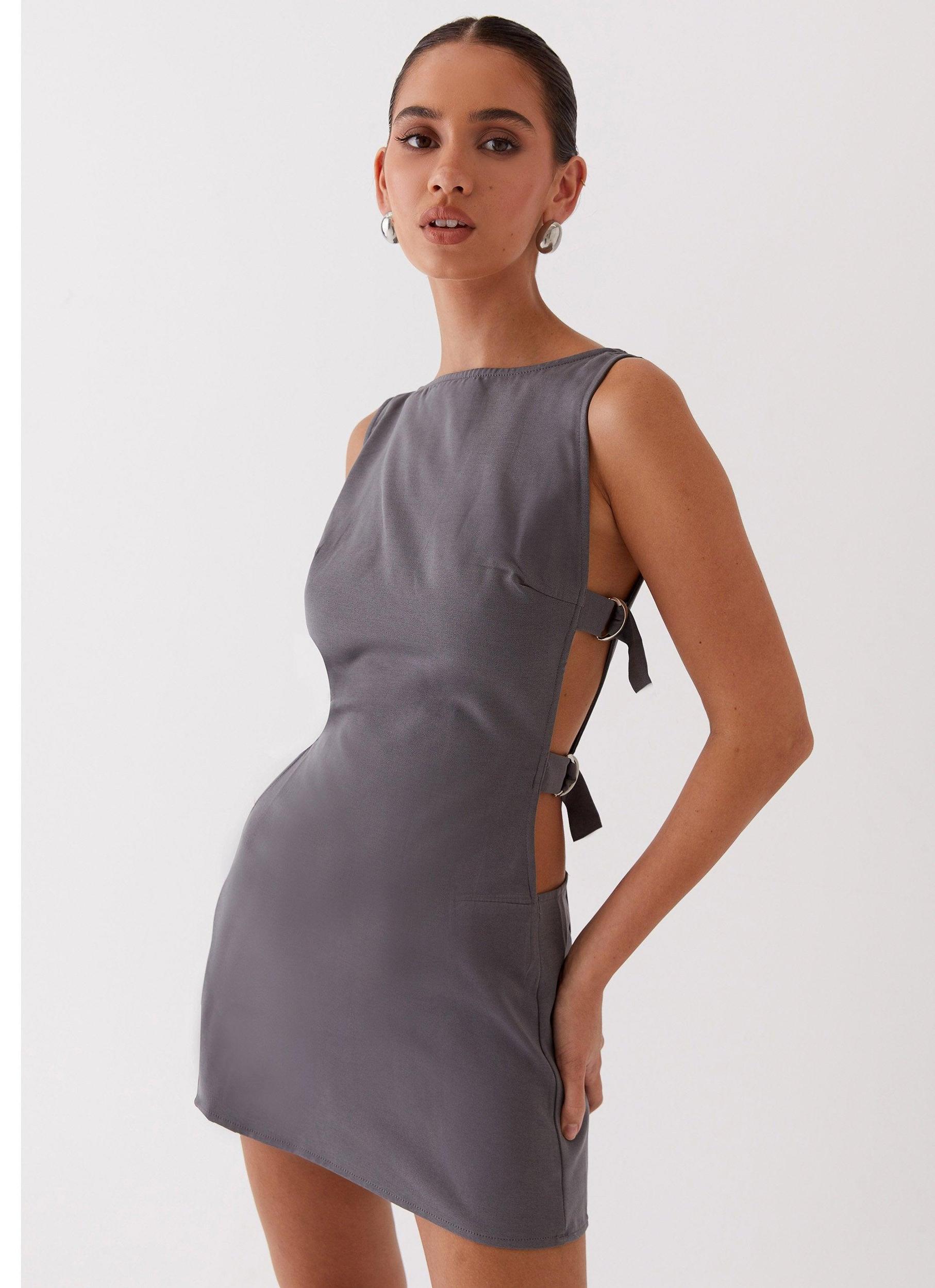Cherish You Buckle Mini Dress - Charcoal Product Image