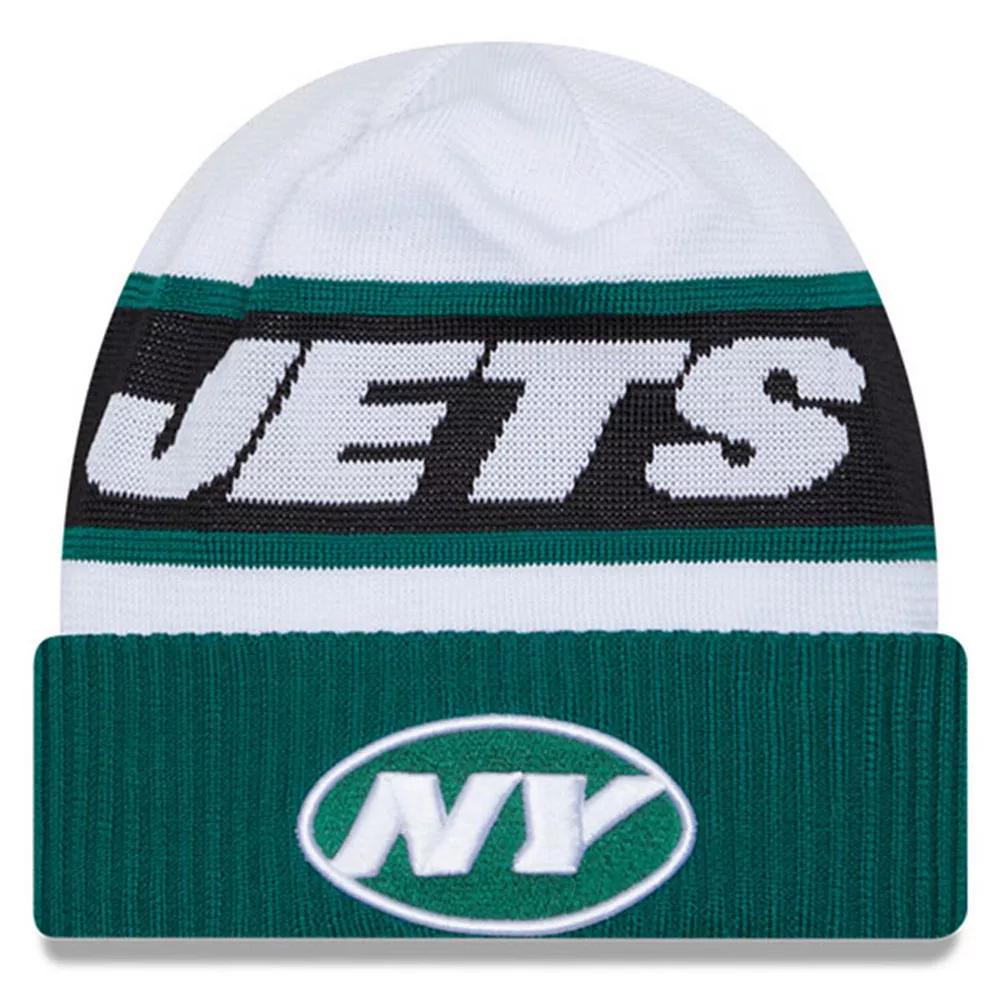 Men's New Era  White/Green New York Jets 2023 Sideline Tech Cuffed Knit Hat Product Image