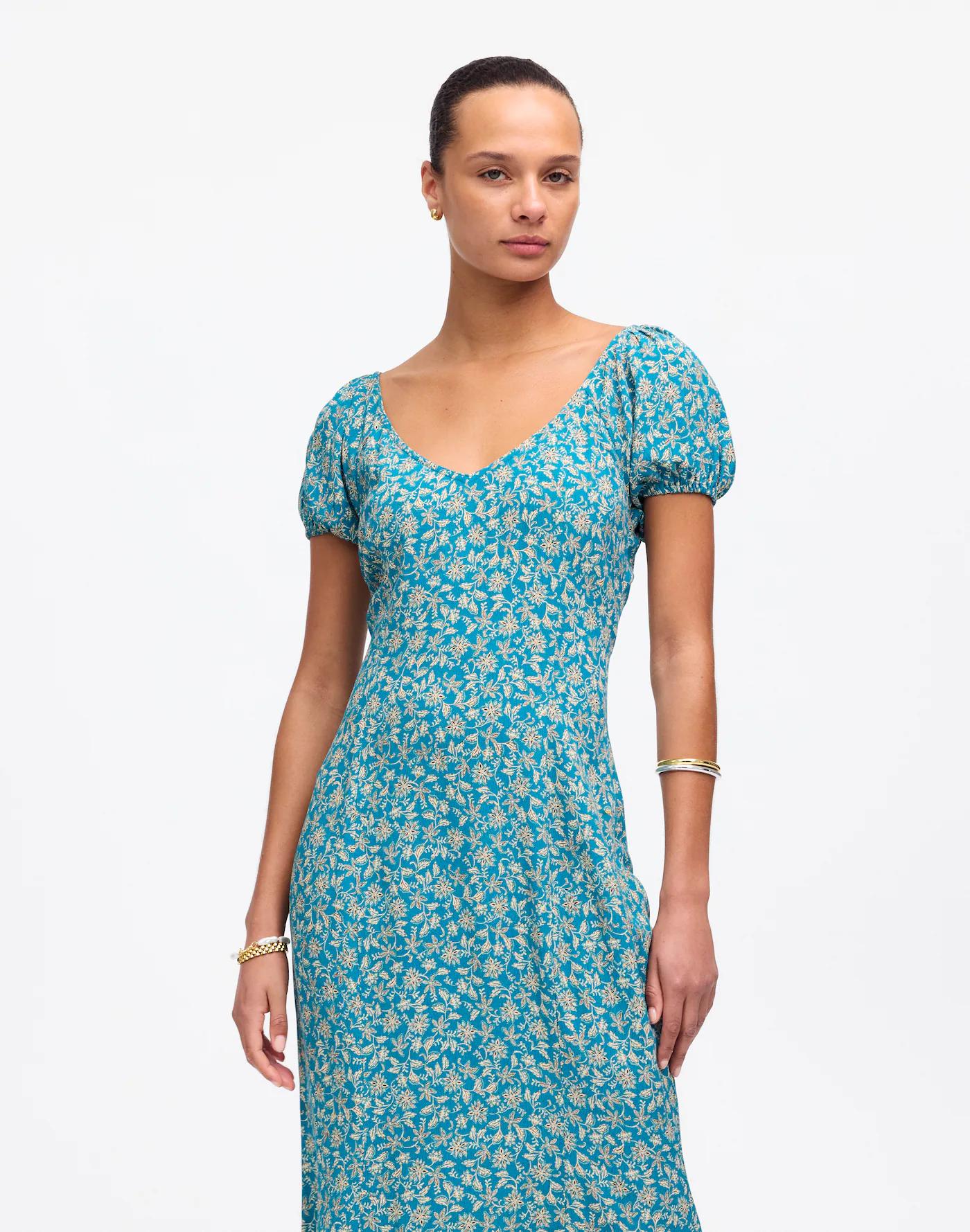 Cap-Sleeve Midi Dress in Floral Product Image