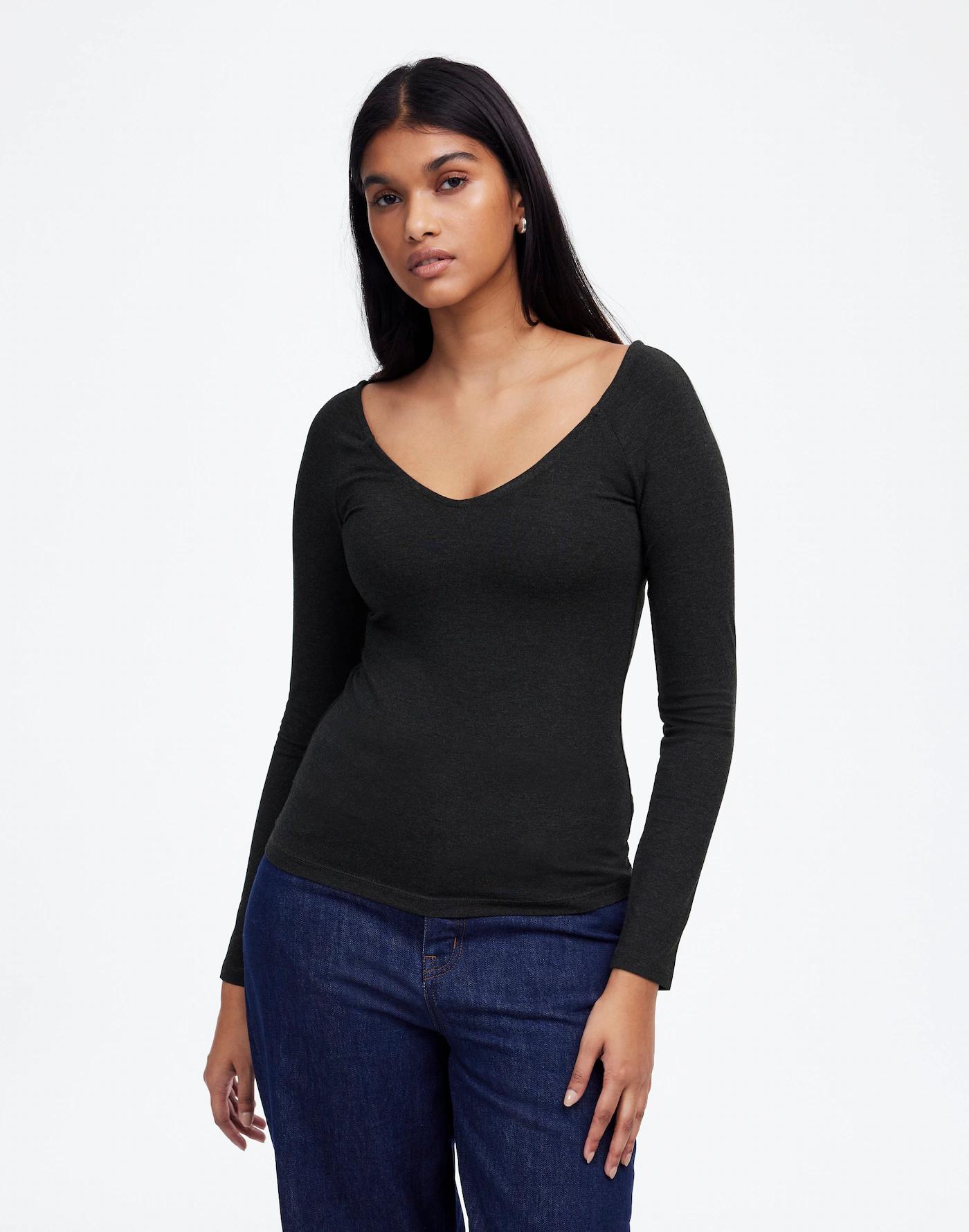 Jersey V-Neck Long-Sleeve Top Product Image