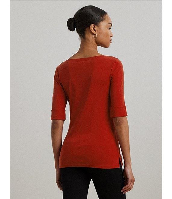 Lauren Ralph Lauren Stretch Cotton Boatneck Elbow-Length Sleeve T-Shirt Product Image