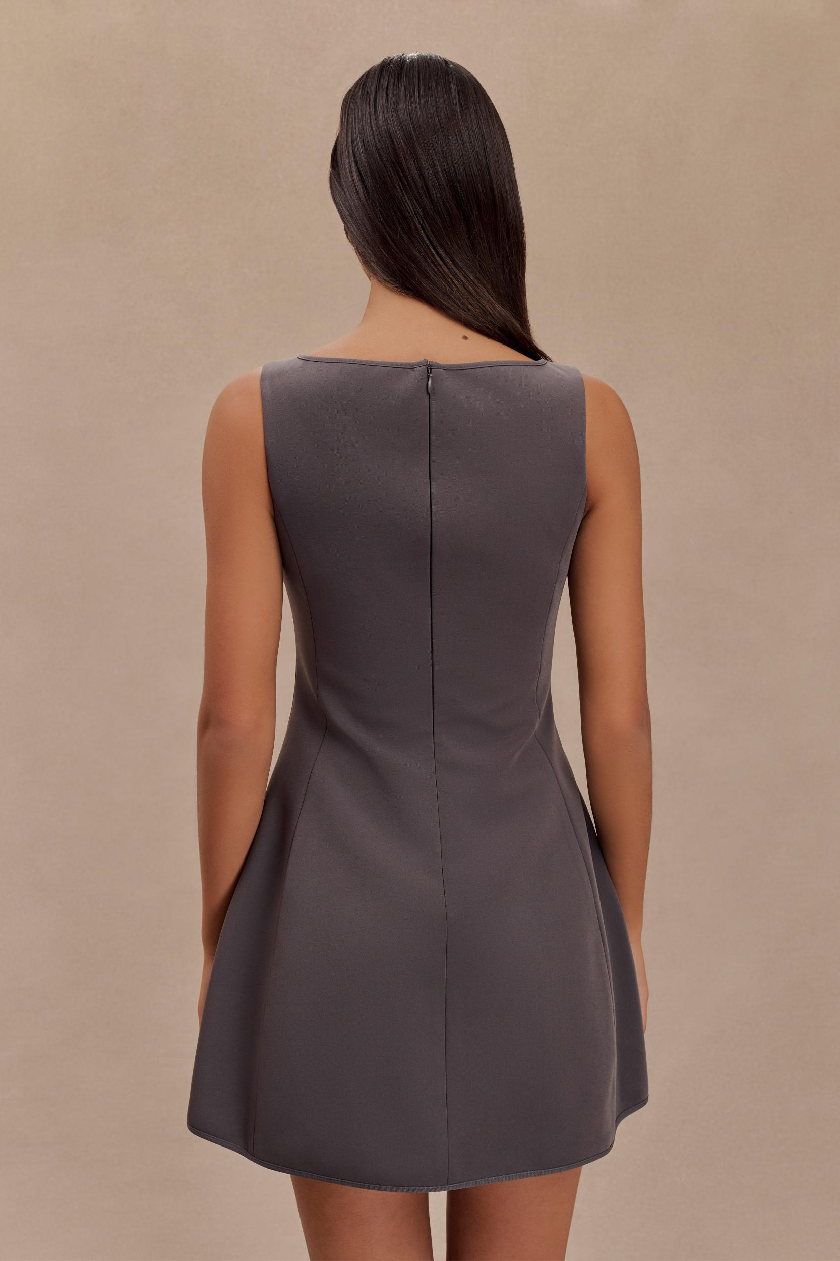 Evanna Sleeveless Suiting Mini Dress - Charcoal Grey Product Image