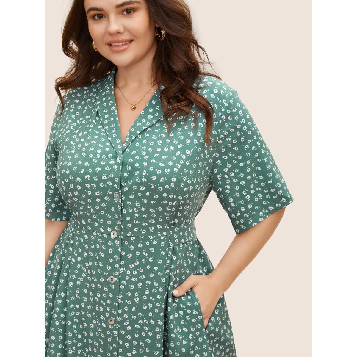 Plus Size Lapel V-Neck Midi Dress Emerald Women Elegant Tie knot Shawl collar Half Sleeve Curvy BloomChic 10/M Product Image