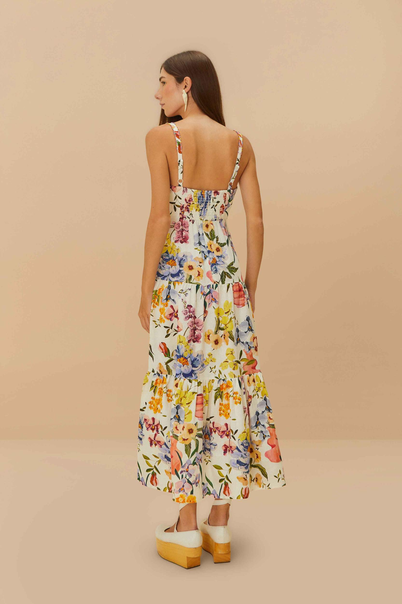 Off-White Greek Garden LENZING™ ECOVERO™ Euroflax™ Maxi Dress Product Image