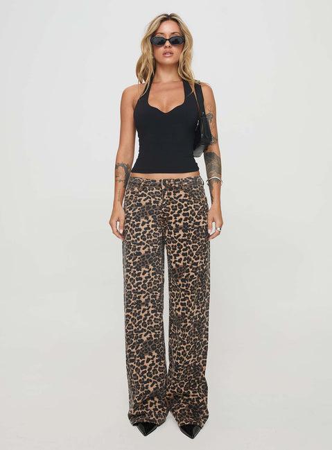 Top Model Low Rise Straight Leg Jeans Leopard Product Image