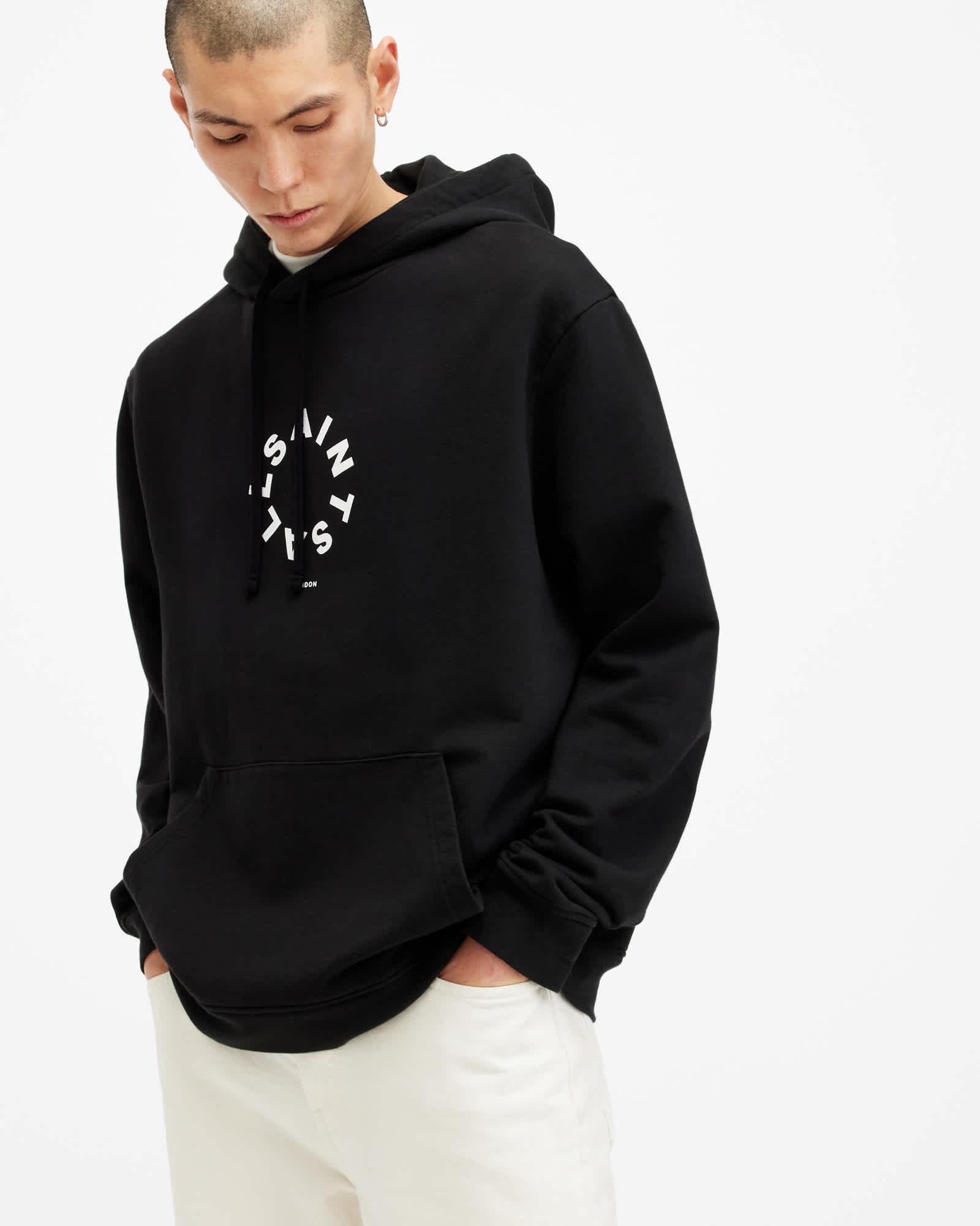 Tierra Pullover Circle Logo Hoodie Jet Black | ALLSAINTS US Product Image