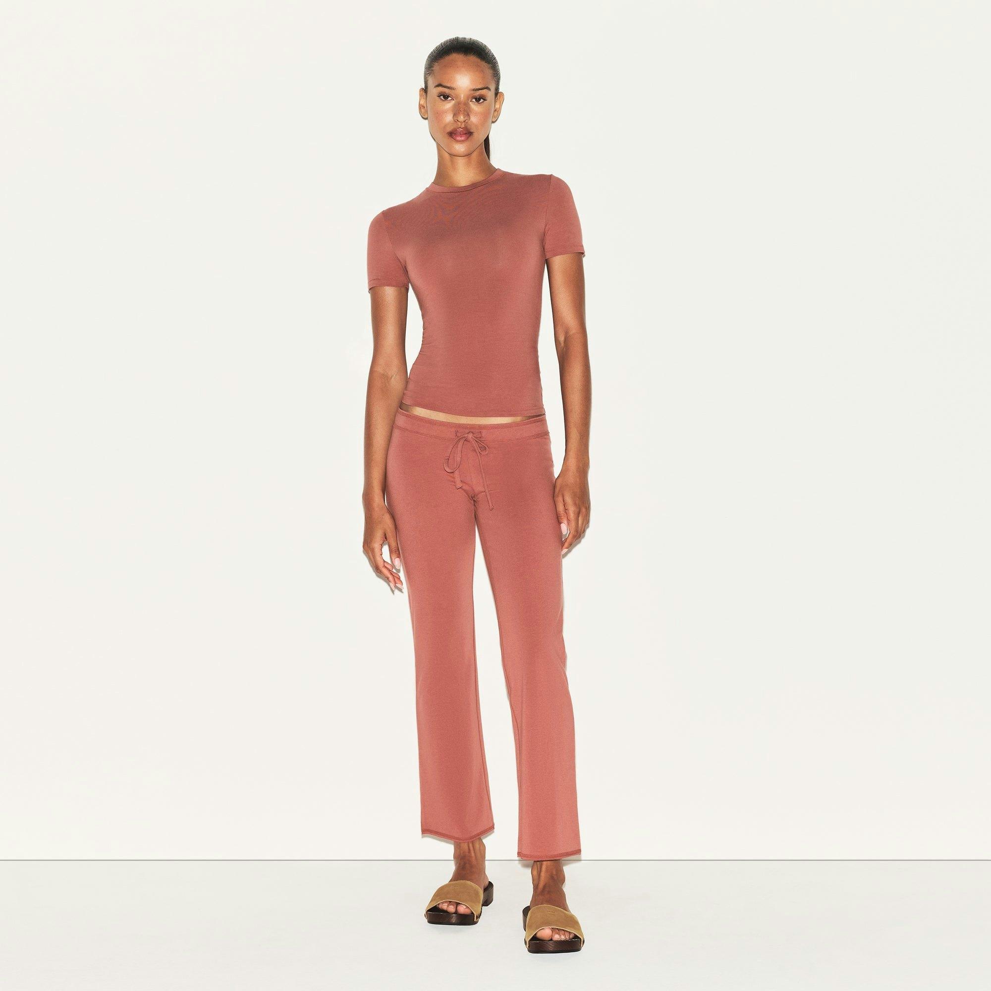 COTTON JERSEY LOW RISE CROP PANT | REDWOOD Product Image