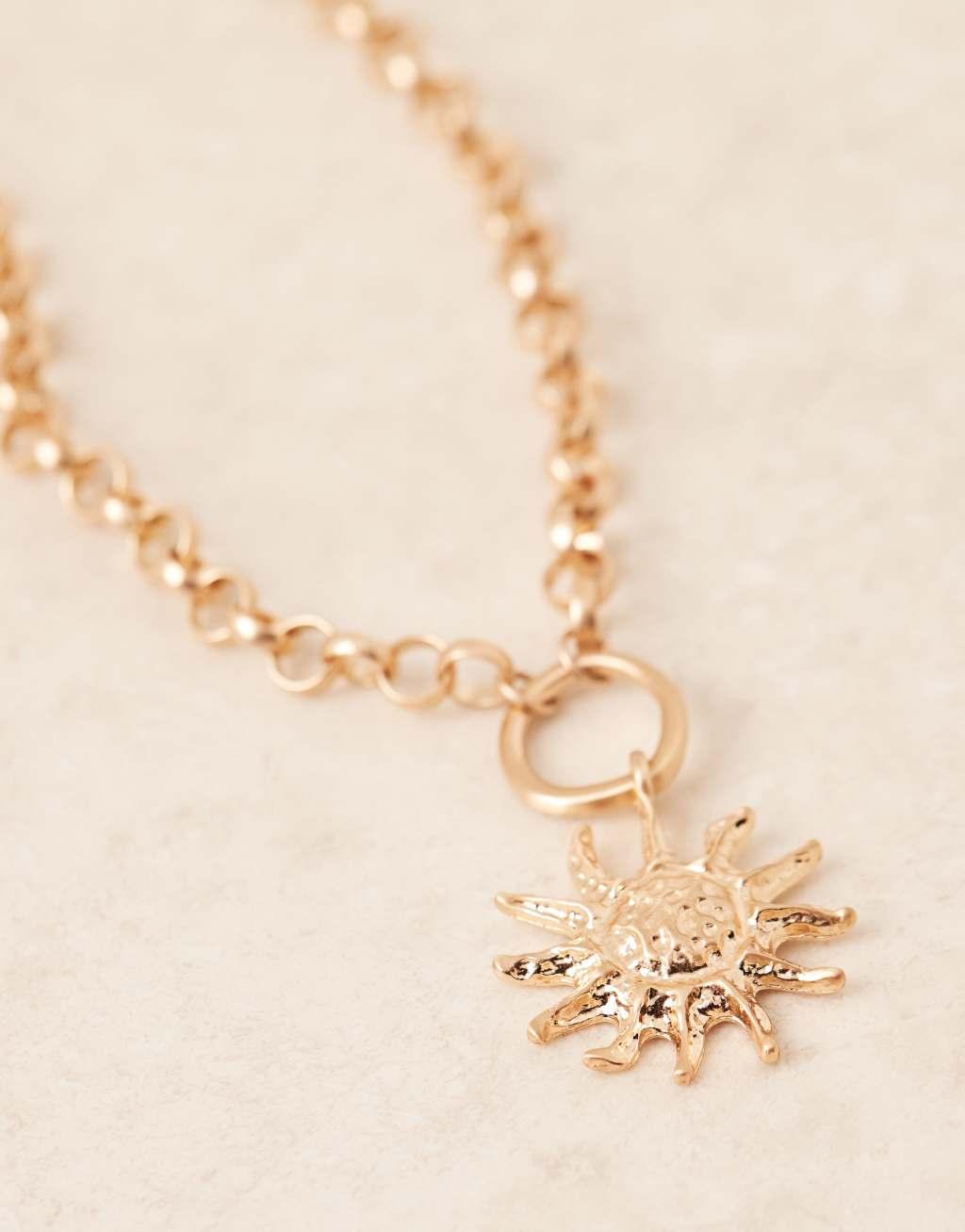 ASOS DESIGN Curve necklace with chunky chain and sun charm pendant in brushed gold tone Product Image