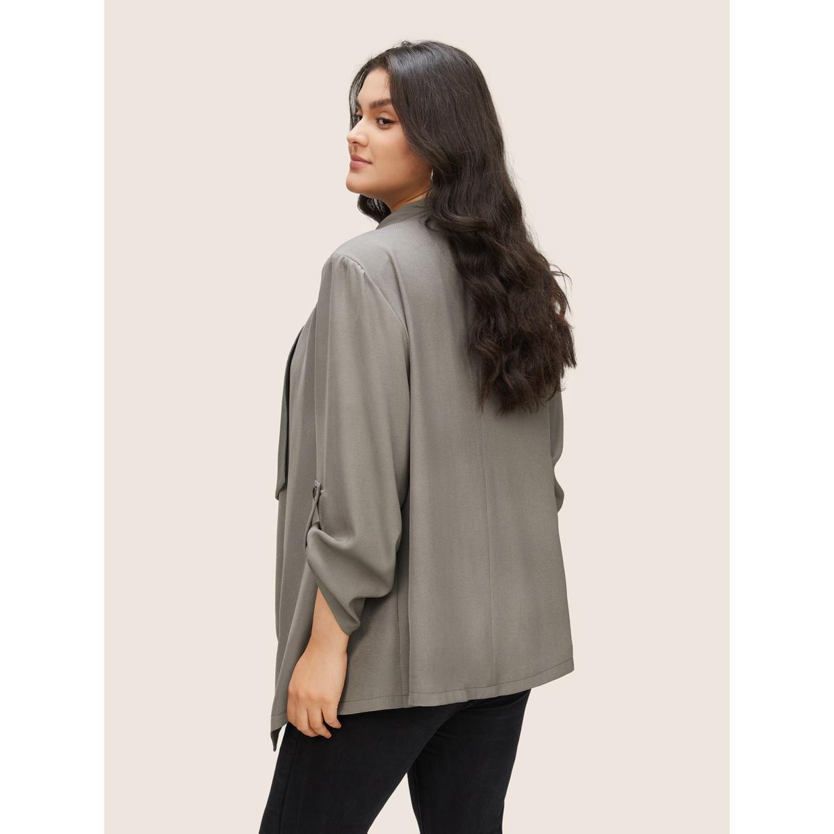 Plus Size Lapel Collar Tab Sleeve Hanky Hem Blazer Gray Women Everyday Plain Non Sleeve Long Sleeve Lapel Collar 10/M Slanted pocket Casual Blazers BloomChic Product Image