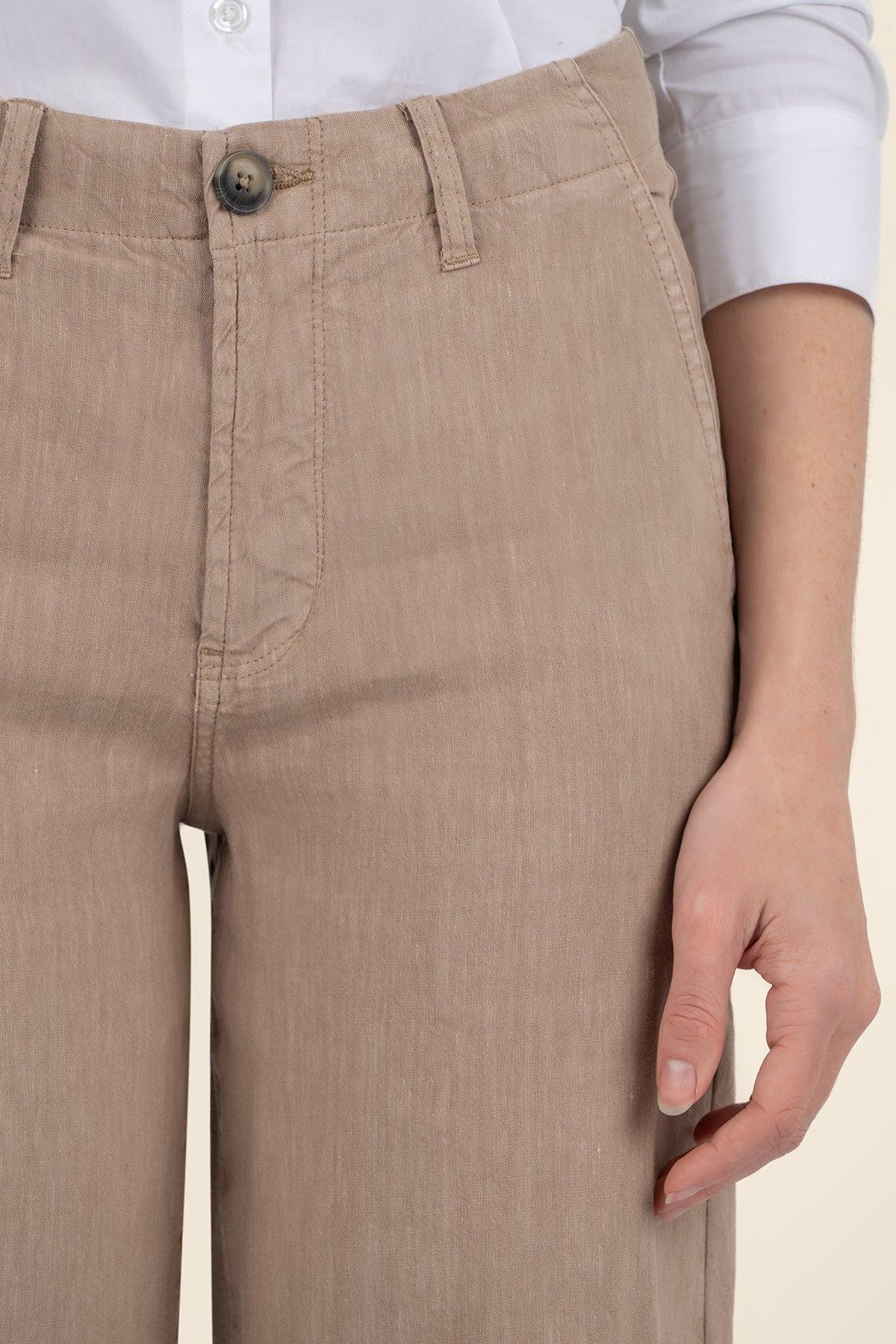 Meg Linen Wide Leg Pants- Khaki Product Image