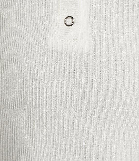 Blu Pepper V-Neck Short Sleeve Half Snap Button Knit Top Product Image