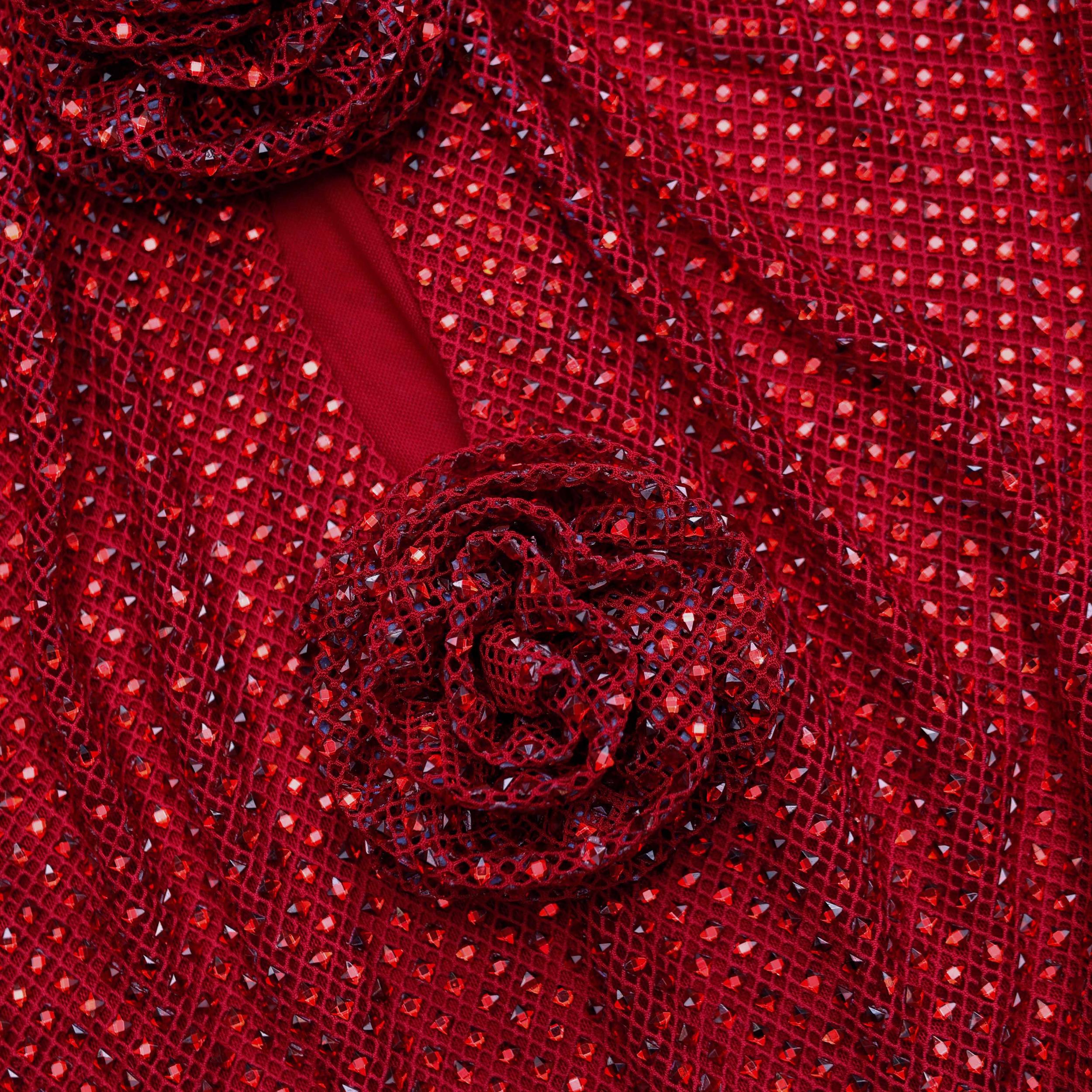 Red Rhinestone Fishnet Midi Dress Product Image