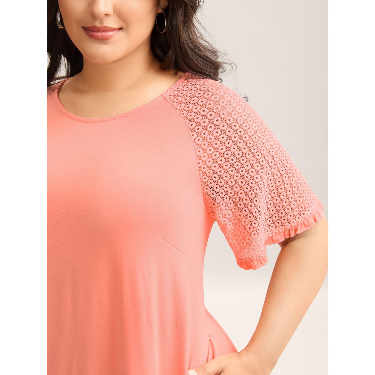 Plus Size Sheer Textured Stretchy Pockets Midi Dress Salmon Women Knit Dresses Bloomchic 14-16/1X Product Image