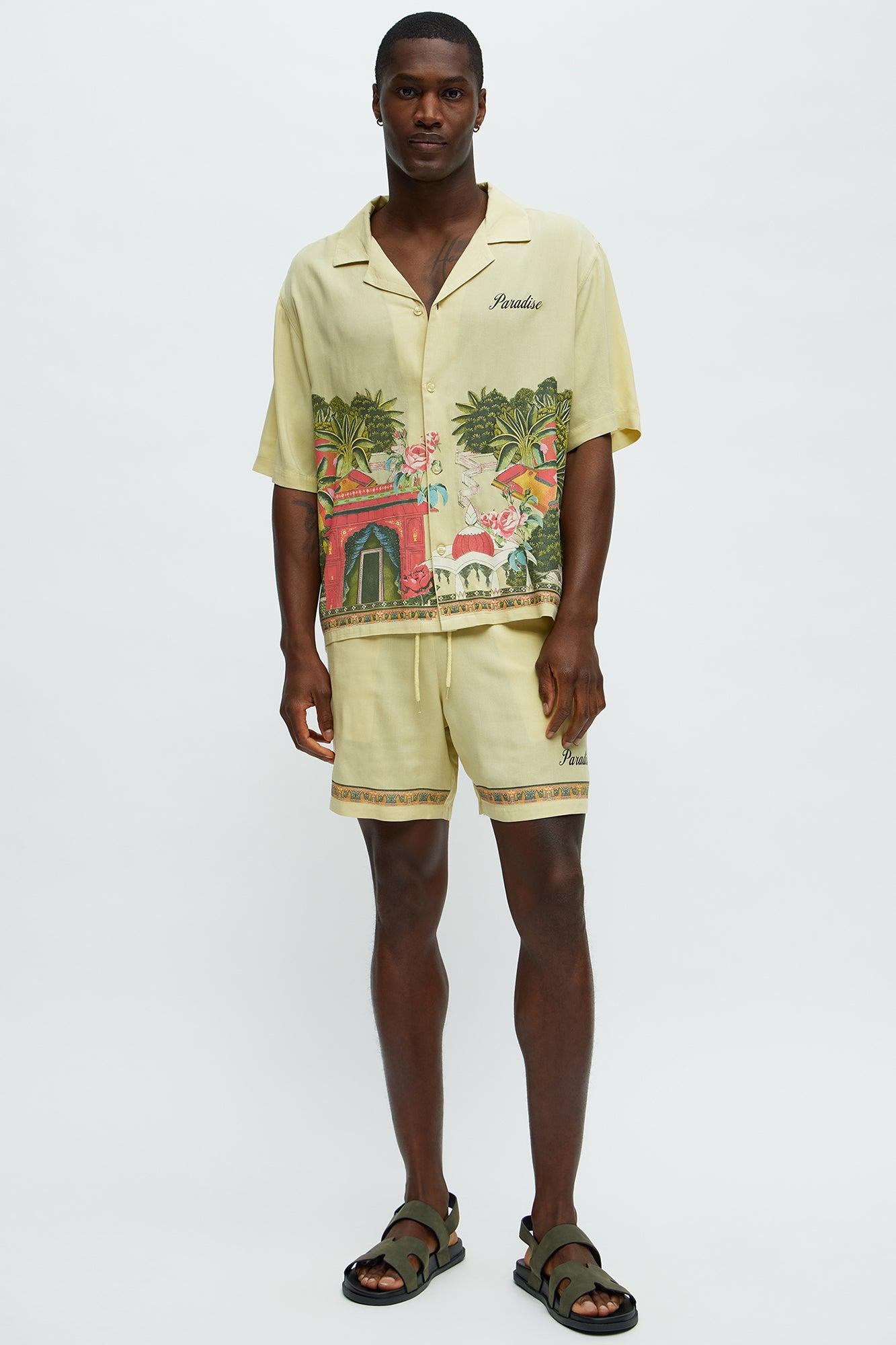 Paradise Set Short Sleeve Button Up Shirt - Lime Male Product Image