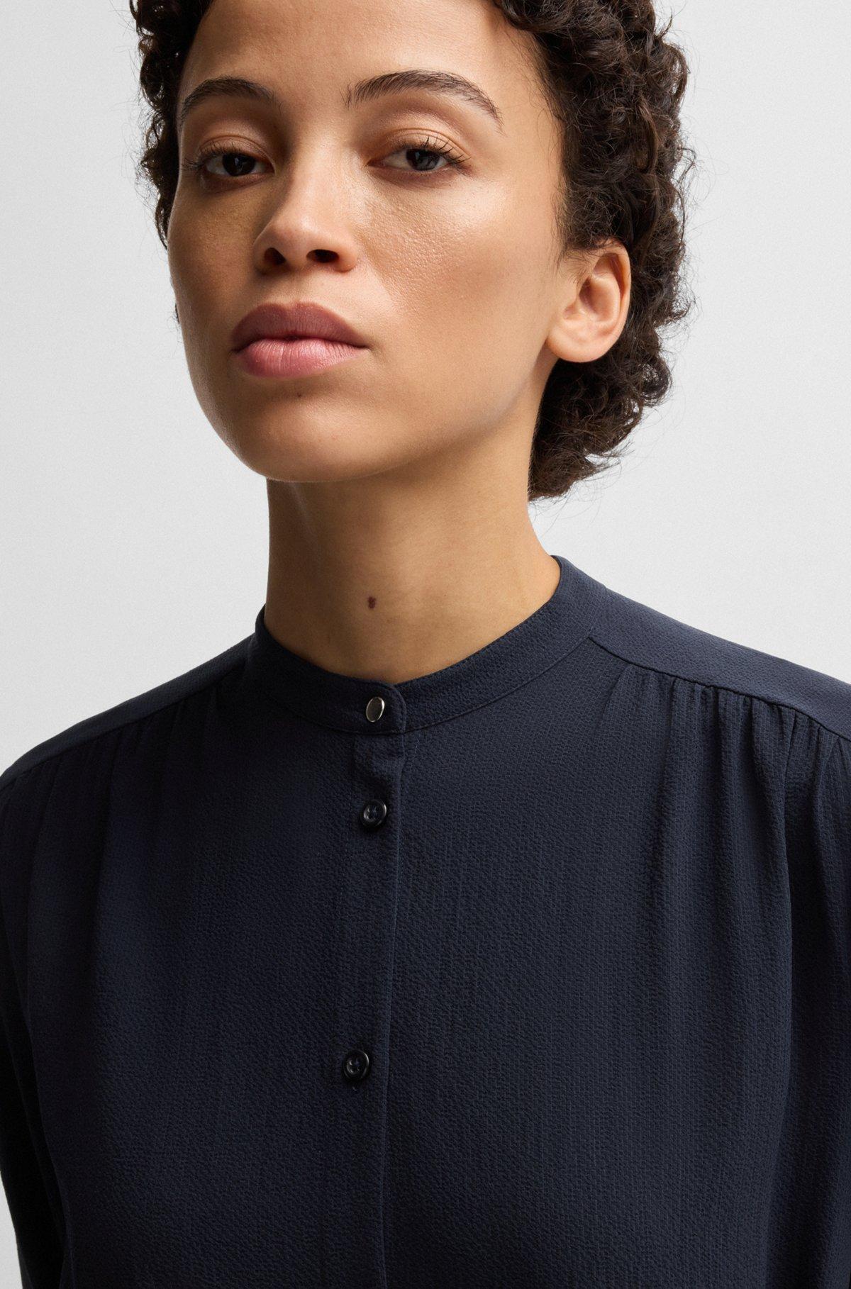 Belted shirt dress in crepe Georgette with stand collar Product Image