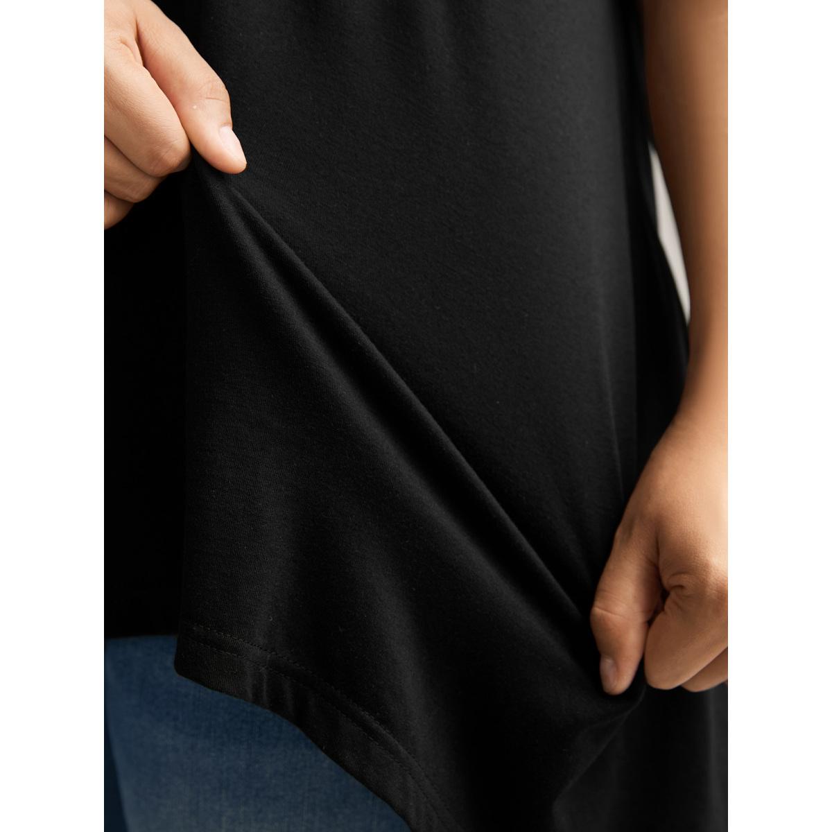 Plus Size Supersoft Stretchy High-Low Hem T-Shirt Black Women Leisure Non Round Neck Loose Casual T-shirts BloomChic 22-24/3X Product Image