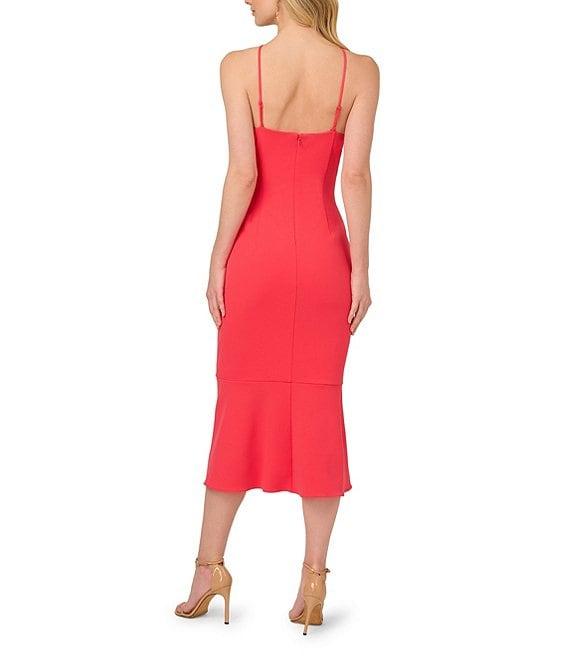 Adrianna Papell 3D Flower Applique Halter Sleeveless Crepe Sheath Midi Dress Product Image