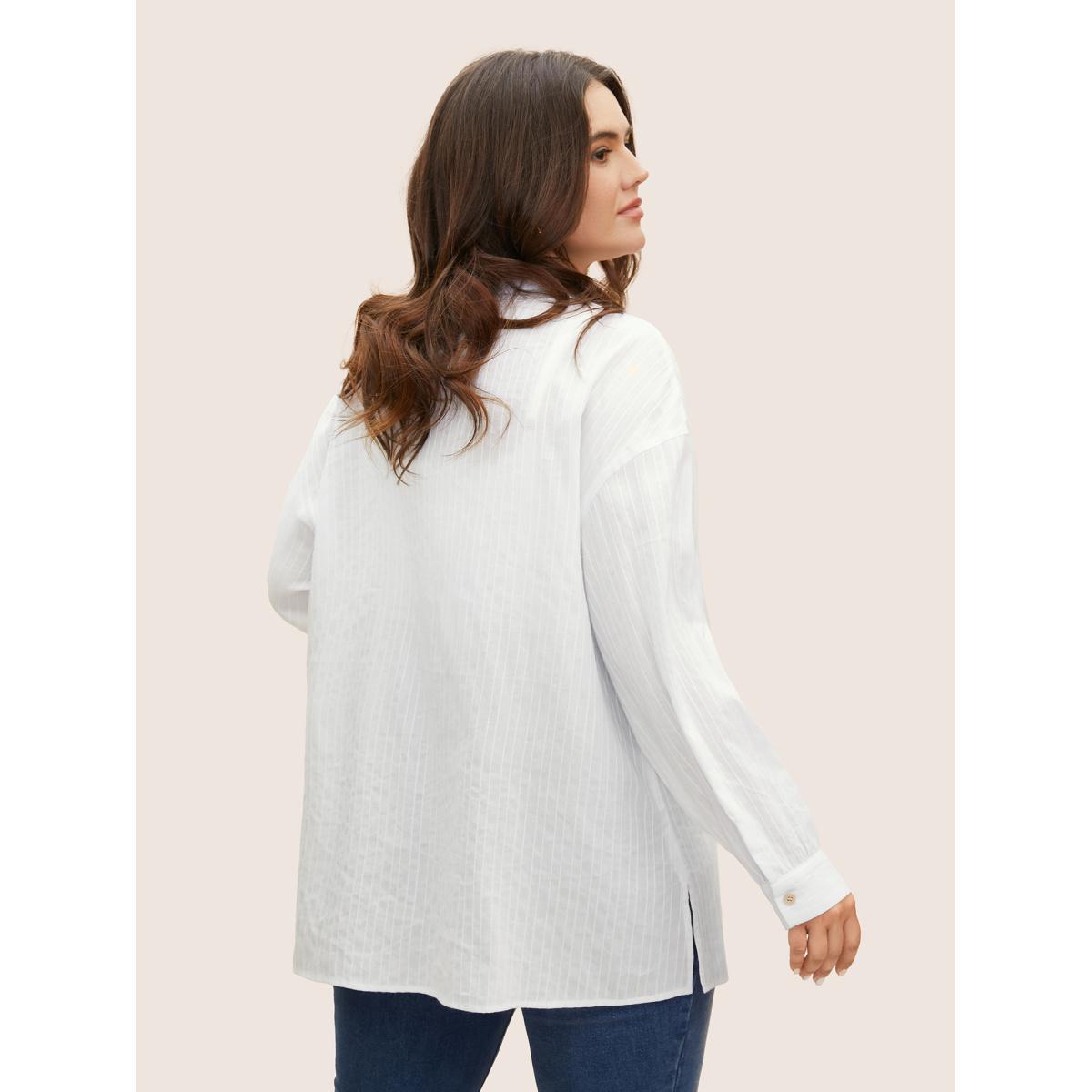 Plus Size Originalwhite Texture Shirt Collar Drop Shoulder Sleeve Blouse Women Casual Long Sleeve Shirt collar Everyday Blouses BloomChic 12/L Product Image