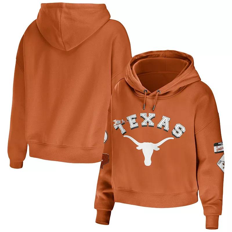Women's WEAR by Erin Andrews Texas Orange Texas Longhorns Mixed Media Cropped Pullover Hoodie,  Product Image