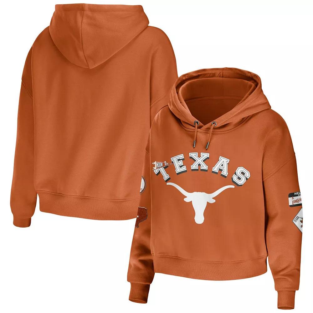 Women's WEAR by Erin Andrews Texas Orange Texas Longhorns Mixed Media Cropped Pullover Hoodie,  Product Image