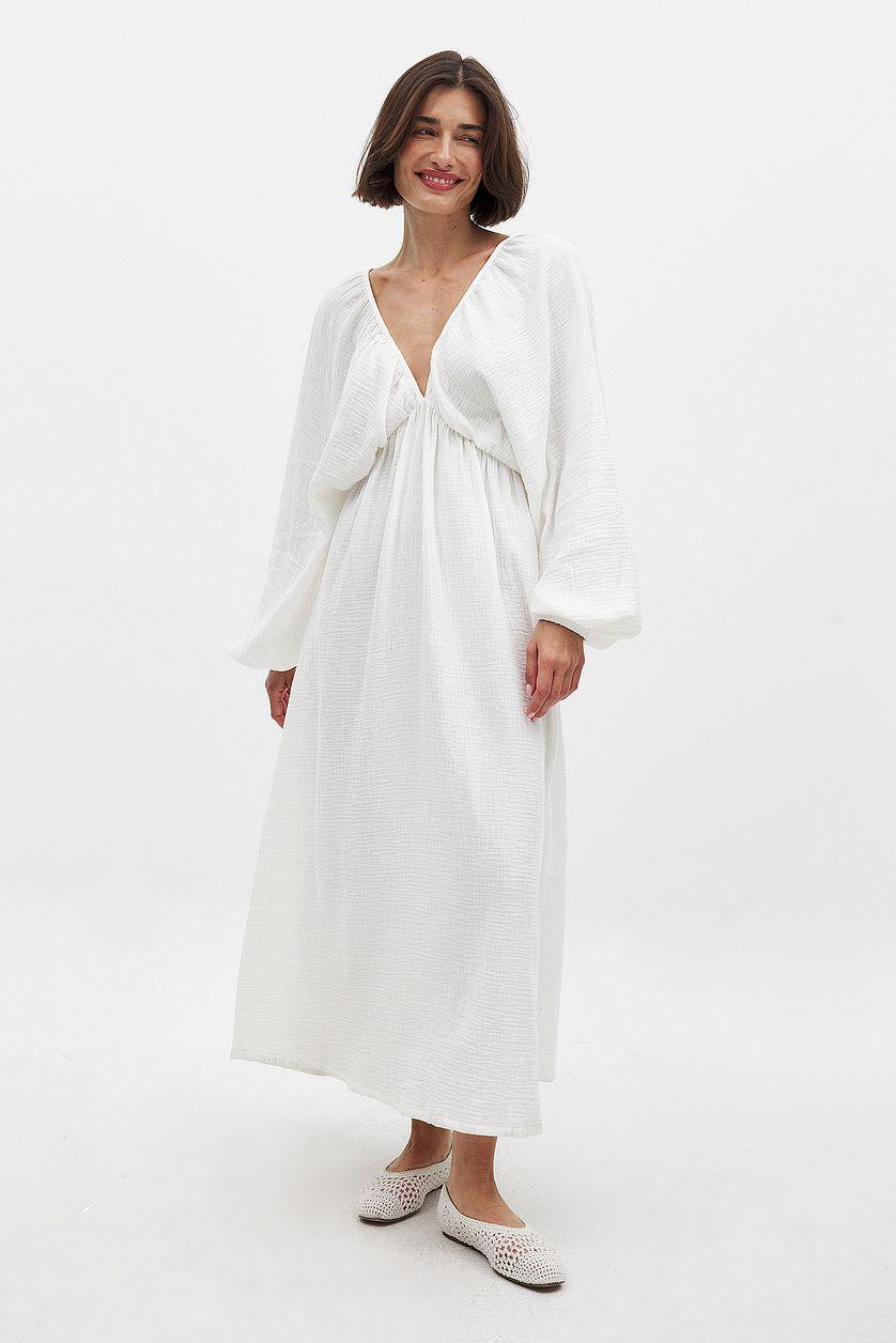 Soft Cotton V Neck Midi Dress Product Image