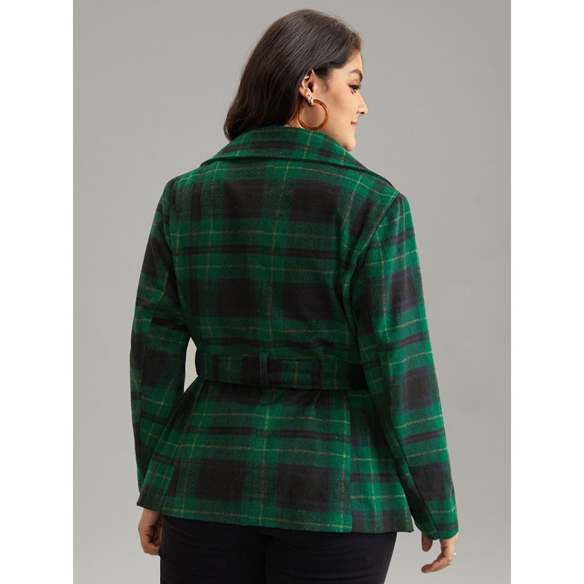 Plus Size Double Breasted Lapel Collar Pocket Belted Jacket Women DarkGreen Belted Pocket Belt Dailywear Jackets BloomChic 12/L Product Image