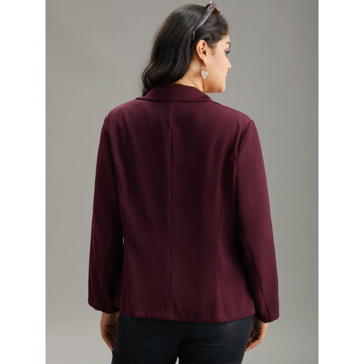 Plus Size Lapel Collar Plain Twill Button Up Blazer Burgundy Women Dailywear Plain Plain Sleeve Long Sleeve Lapel Collar 30/6X Elegant Blazers BloomChic Product Image
