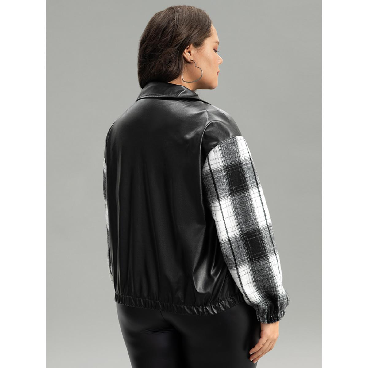 Plus Size Plaid Patchwork Contrast Button Up Jacket Women Black Elastic cuffs Dailywear Jackets BloomChic 22-24/3X Product Image