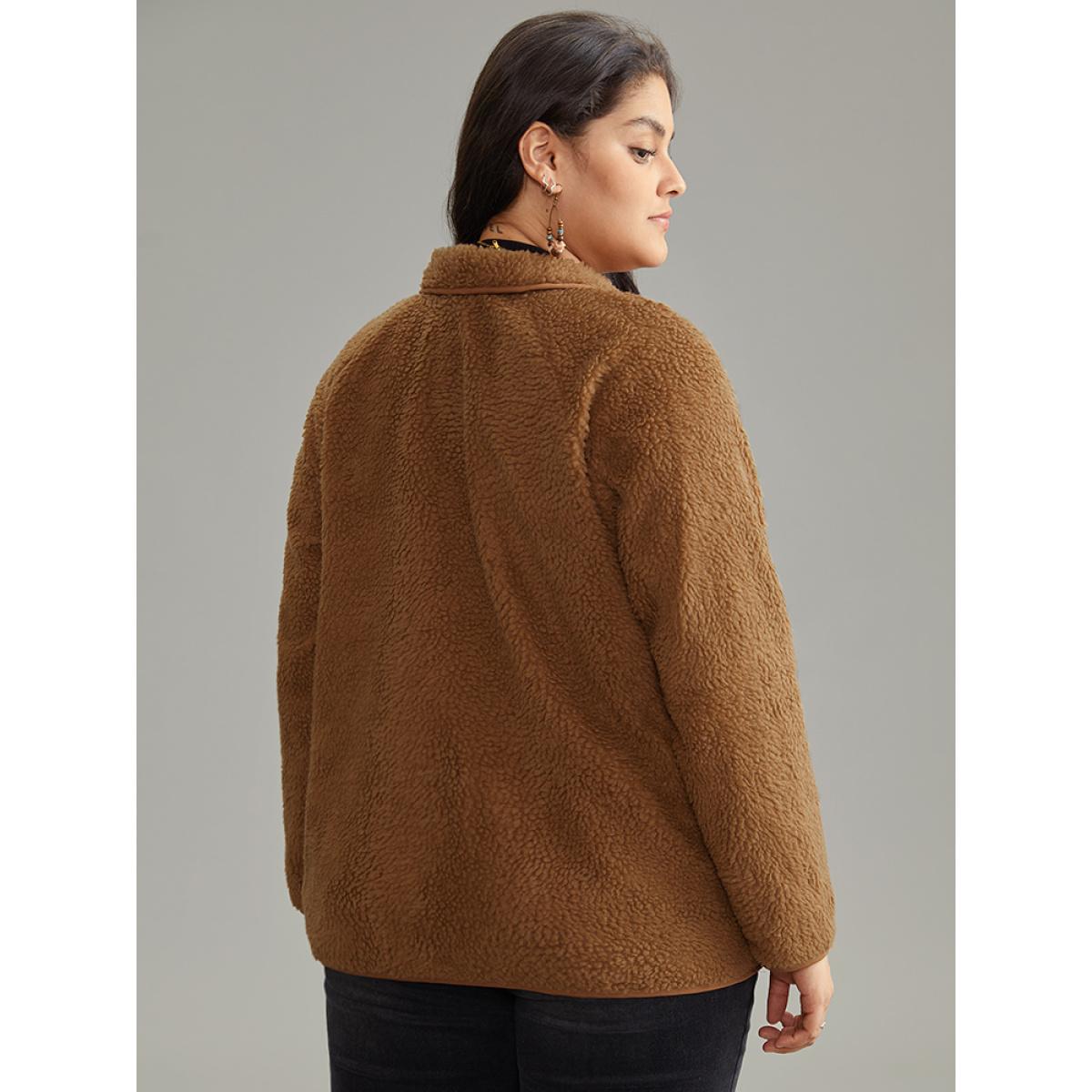 Plus Size Fuzzy Raglan Sleeve Quilted Zipper Fly Jacket Women Chocolate Casual Texture Ladies Dailywear Winter Coats BloomChic 12/L Product Image