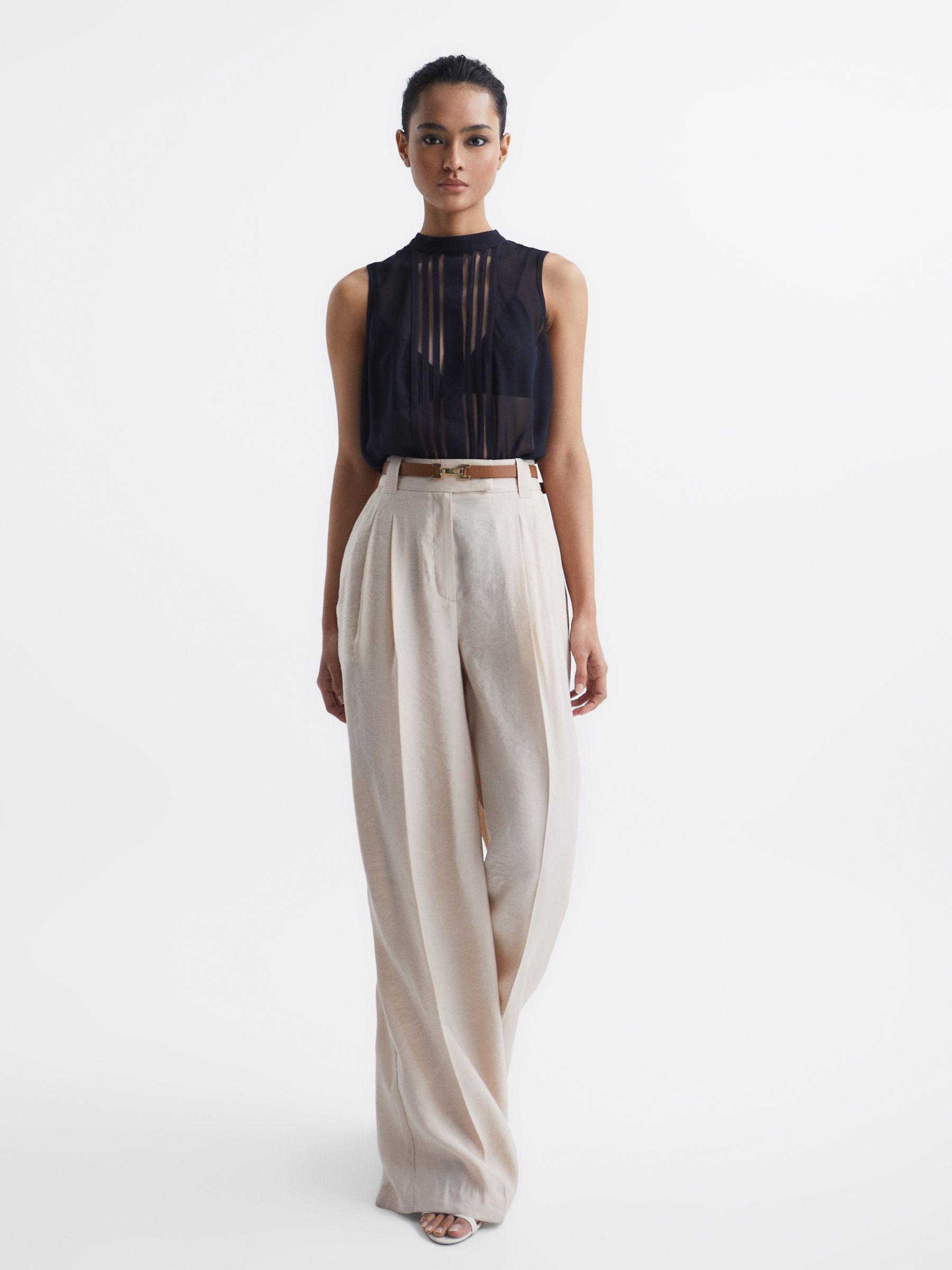 Sheer Striped Sleeveless Blouse in Navy Product Image