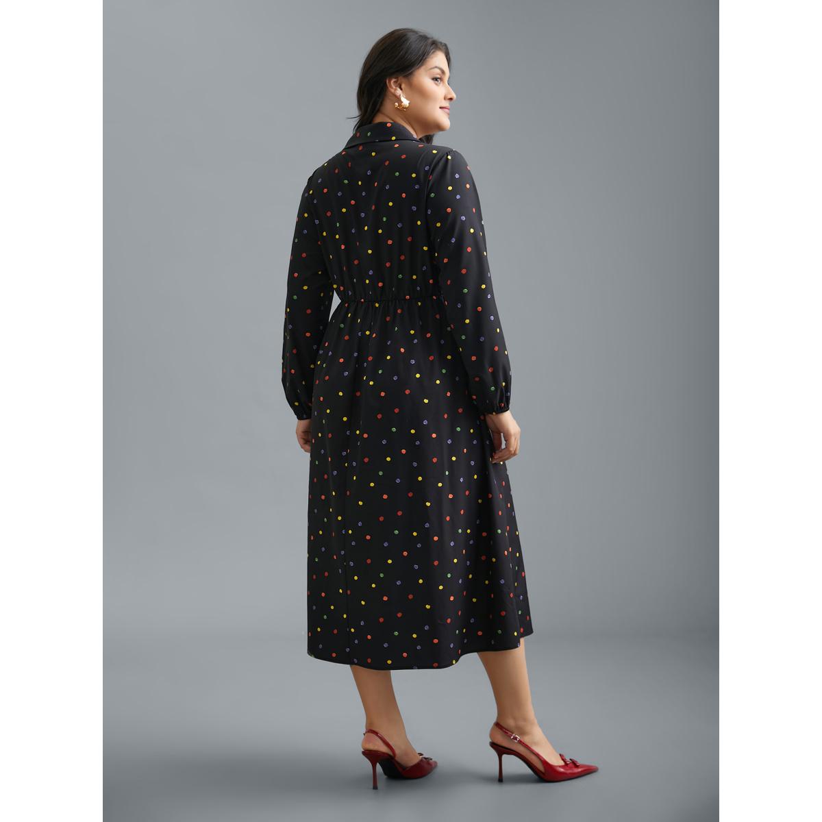Plus Size Shirt Collar Colored Polka Dot Dress Black Women Elegant Button Shirt collar Long Sleeve Curvy BloomChic 22-24/3X Product Image