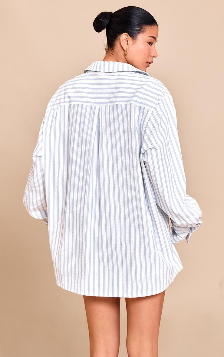 Blue Oversized Stripe Cuff Shirt Product Image