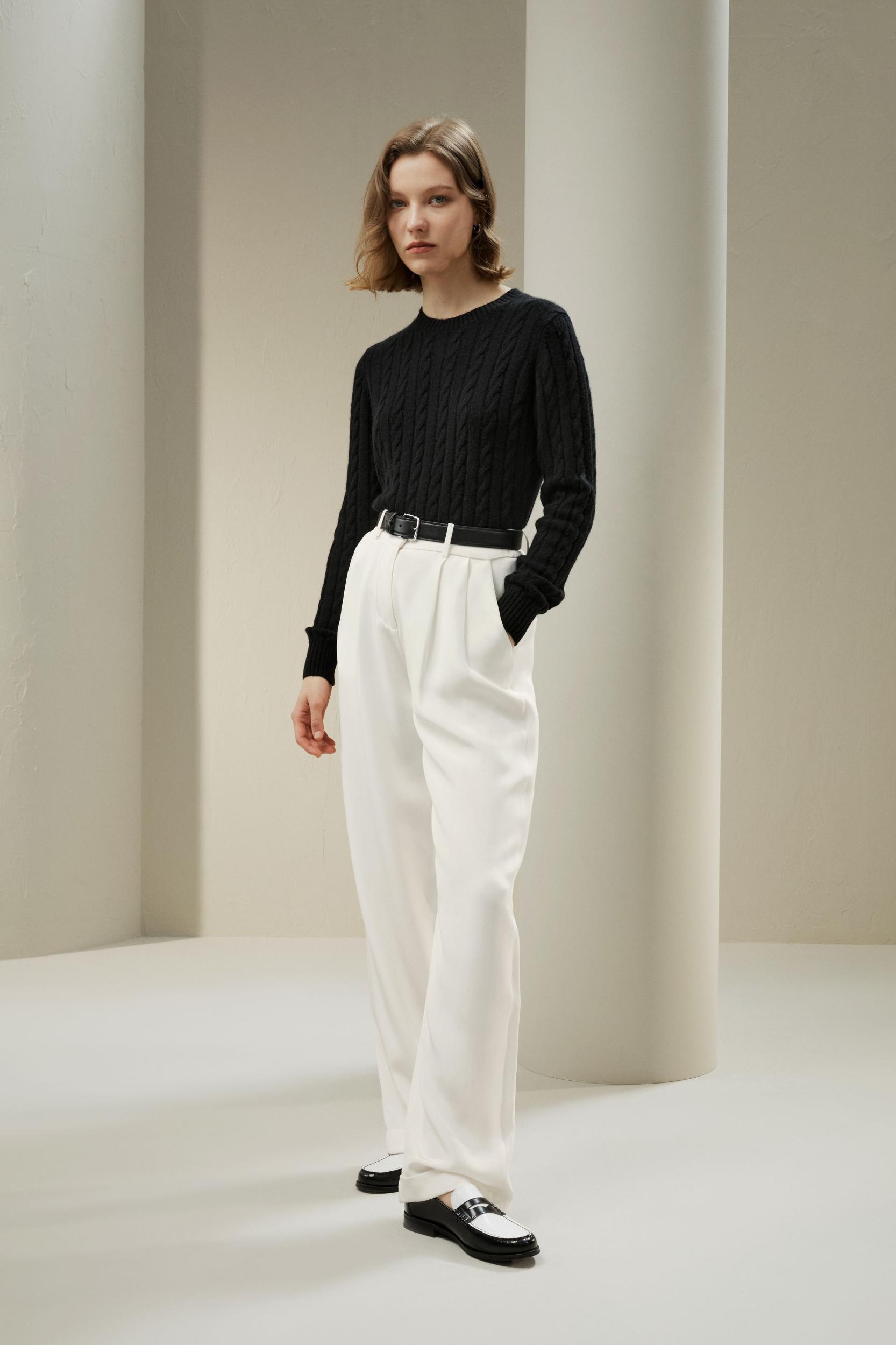 LILYSILK Woolen Pullover - for Women - Camel Cashmere-Wool Blend - Comfortable Ribbed Edges Sweater L Product Image