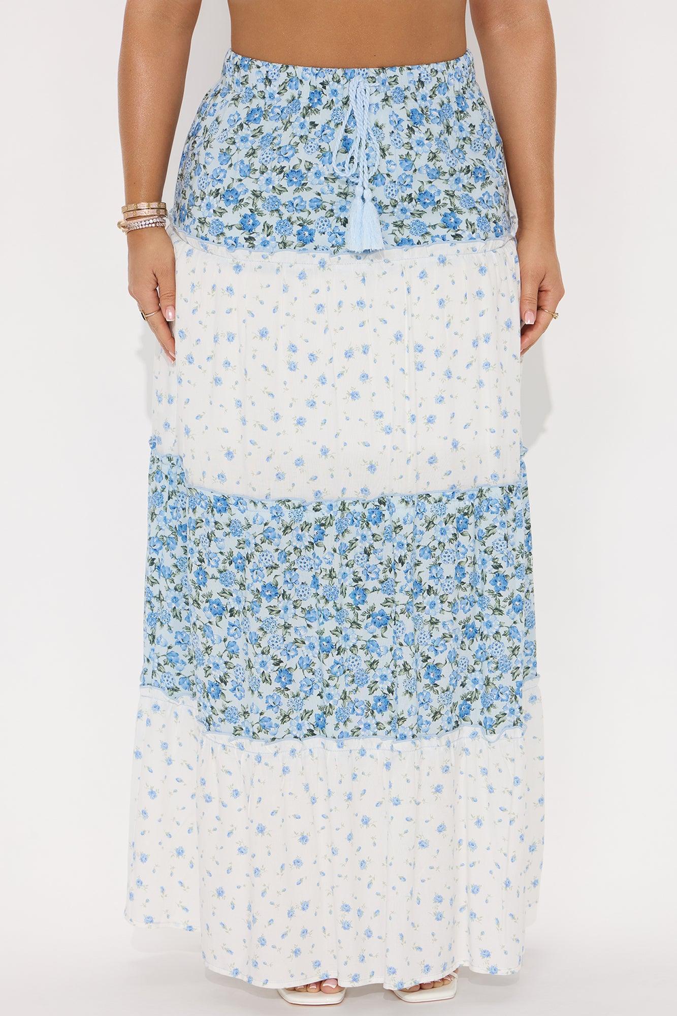 Analissa Floral Tiered Maxi Skirt - Blue/combo Product Image
