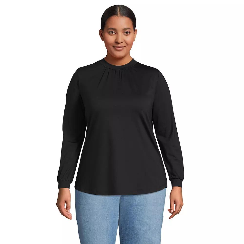 Plus Size Lands' End Gathered Mockneck Top, Women's, Size: 2XL, Ivory Encircle Geo Product Image