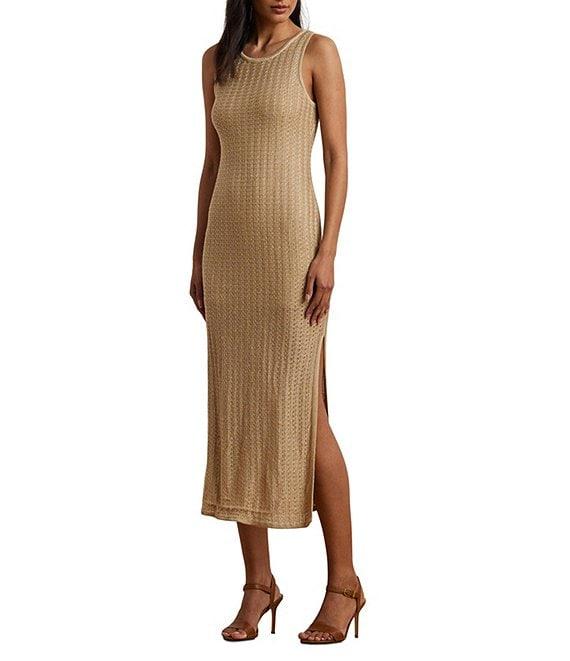 Lauren Ralph Lauren Stretch Knit Crew Neck Sleeveless Side Slit Midi Dress Product Image