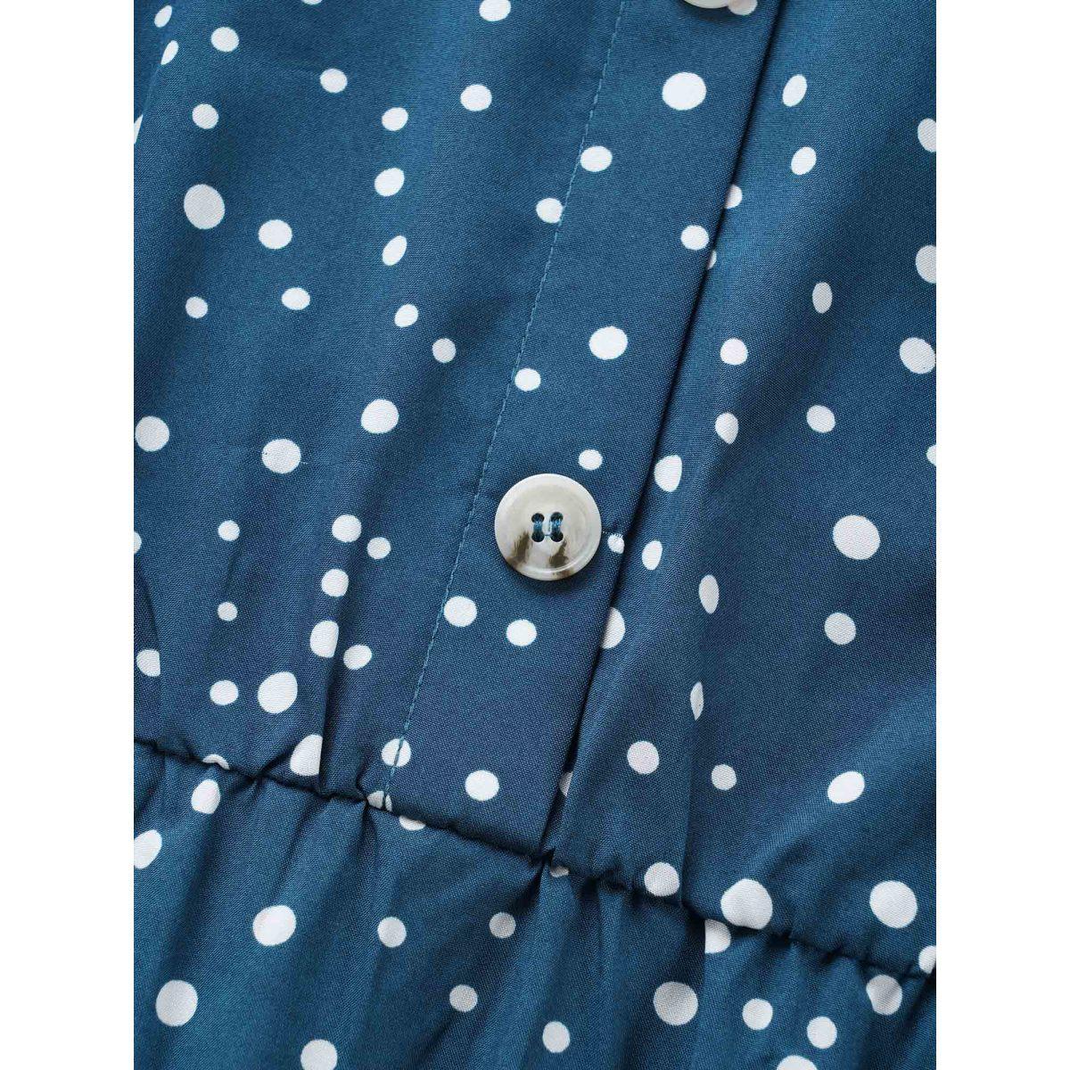 Plus Size Polka Dot Button Detail Split Hem Midi Dress Aegean Women Elegant Button Shirt collar Short sleeve Curvy BloomChic 22-24/3X Product Image
