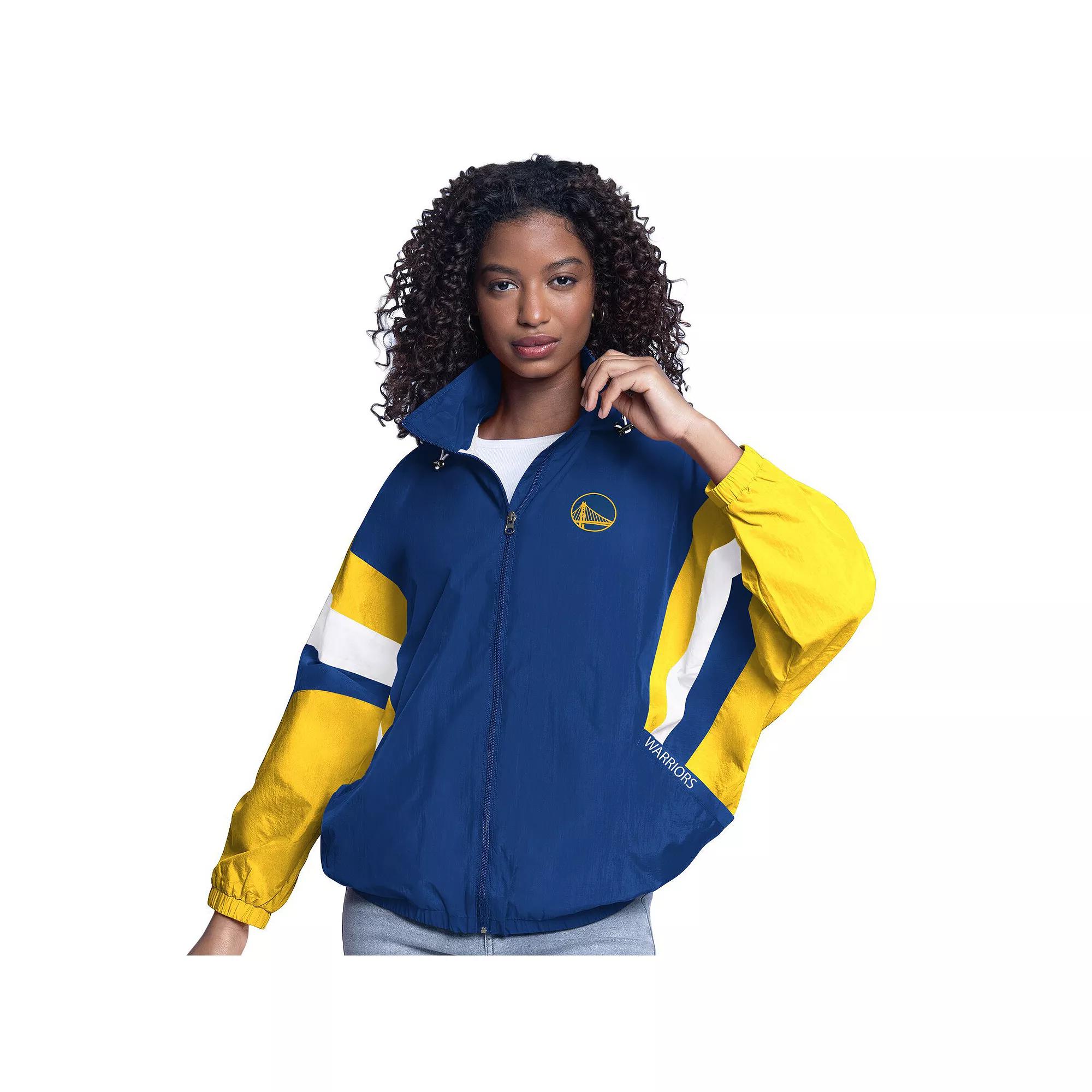 Women's G-III Sports by Carl Banks  Royal/Gold Golden State Warriors Game News Oversized Full-Zip Hoodie Jacket, Size: Medium, Blue Product Image