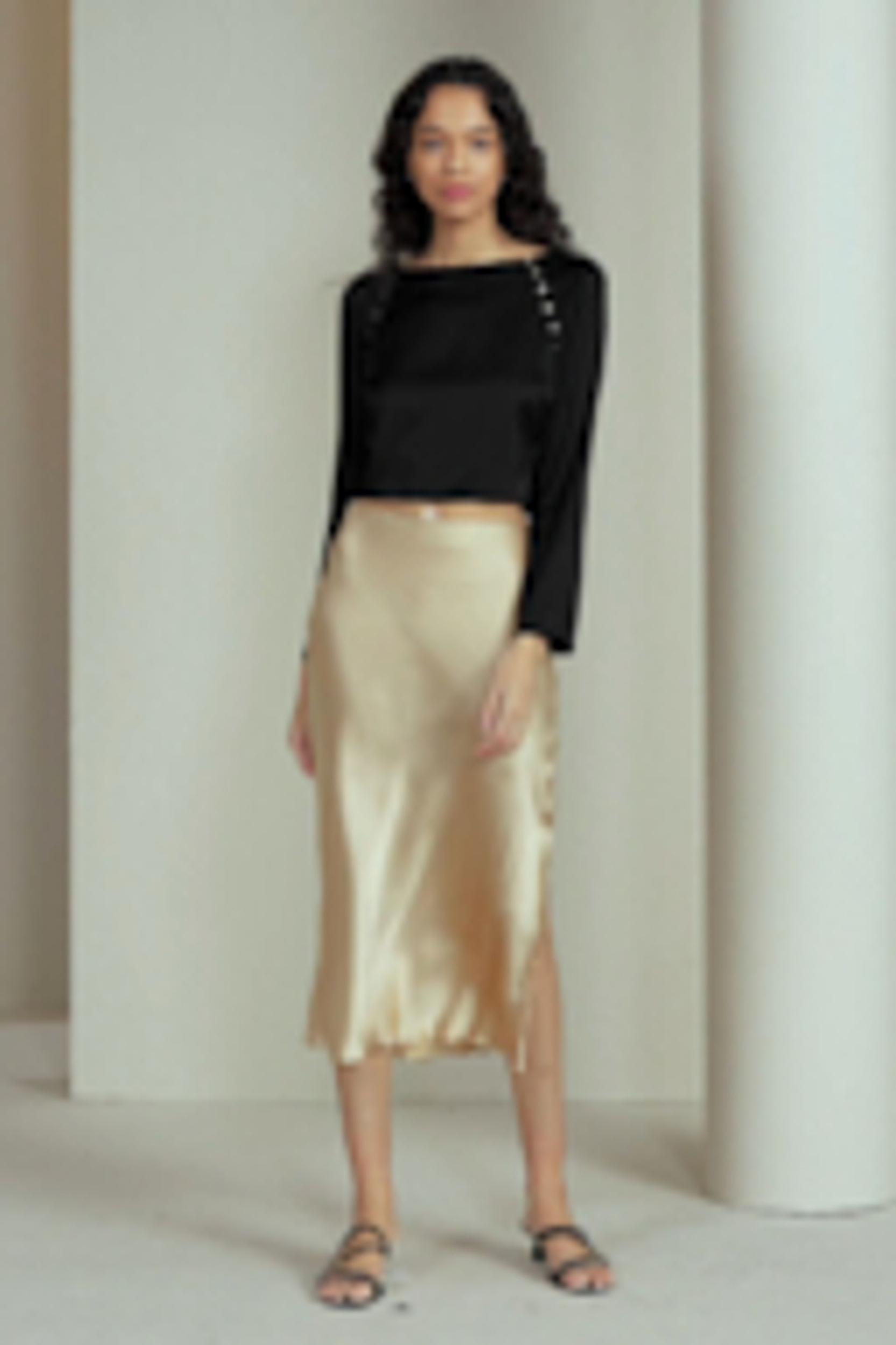 LILYSILK Women's Cropped Double Joe Silk Elegant Button Detail Top in Pearl White, Size 4 Product Image