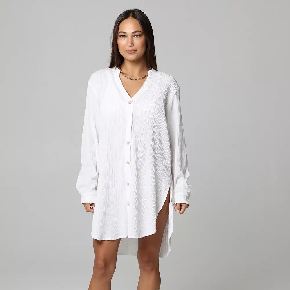 Women's J. Valdi Swim Cover-Up Big Shirt, Size: Small, White Product Image