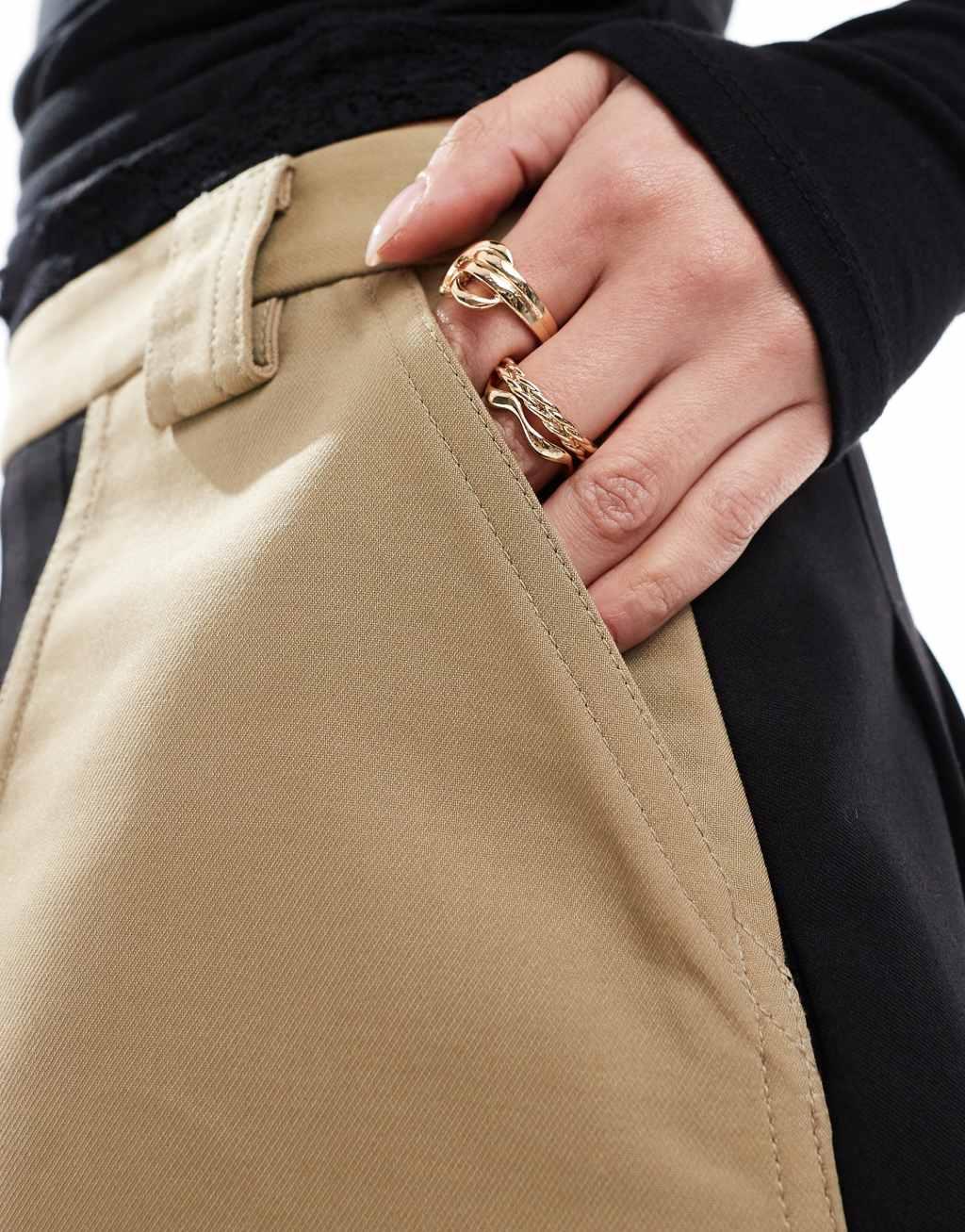 ASOS DESIGN tailored pleated mini skirt in stone Product Image