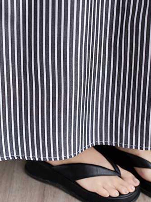 Cap Sleeve Loose Buttoned Striped Lapel Maxi Dresses Shirt Dress Product Image