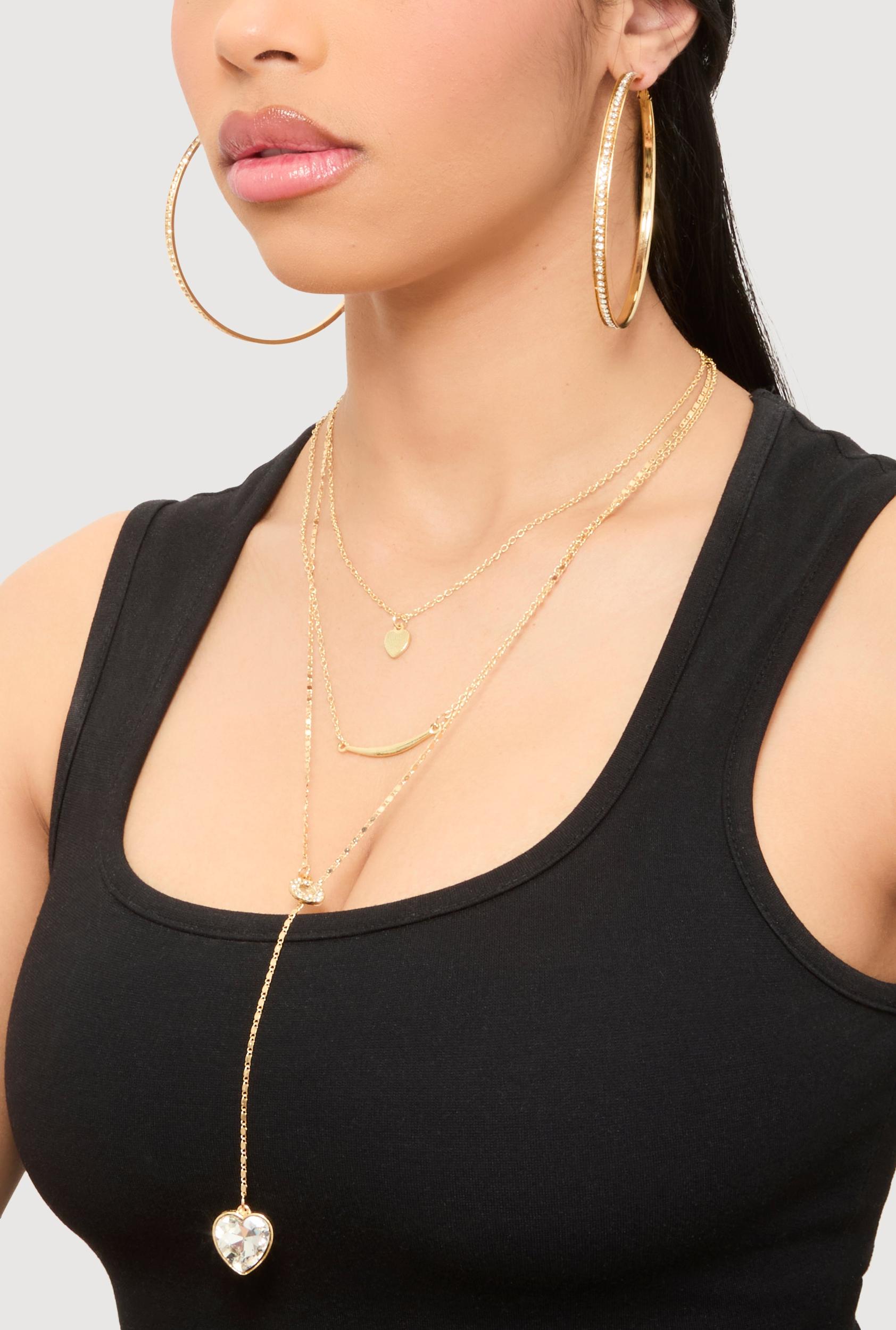 Circle Pendant Layered Necklace and Drop Earrings Unisex Product Image