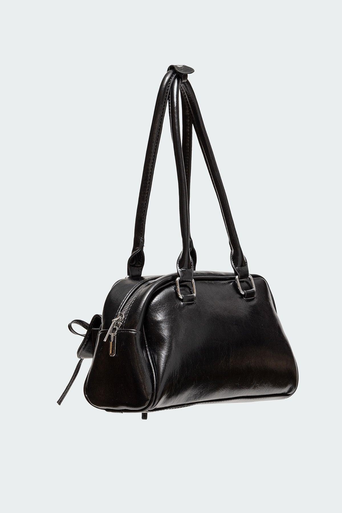 Bow Pocket Faux Leather Shoulder Bag Product Image