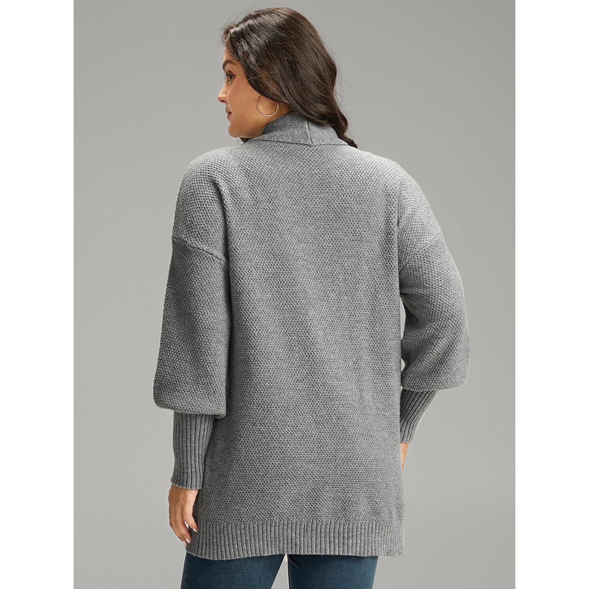 Plus Size Plain Open Front Elastic Cuffs Cardigan DarkGray Women Casual Loose Long Sleeve Dailywear Cardigans BloomChic 12/L Product Image