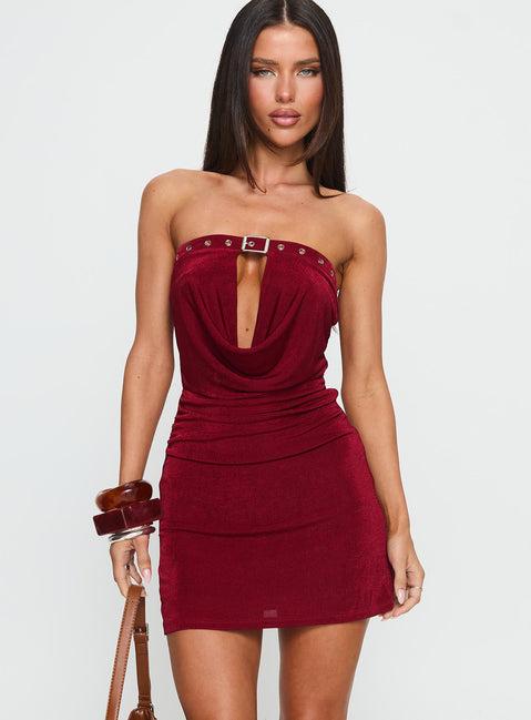 Dream About Me Strapless Buckle Mini Dress Red Product Image