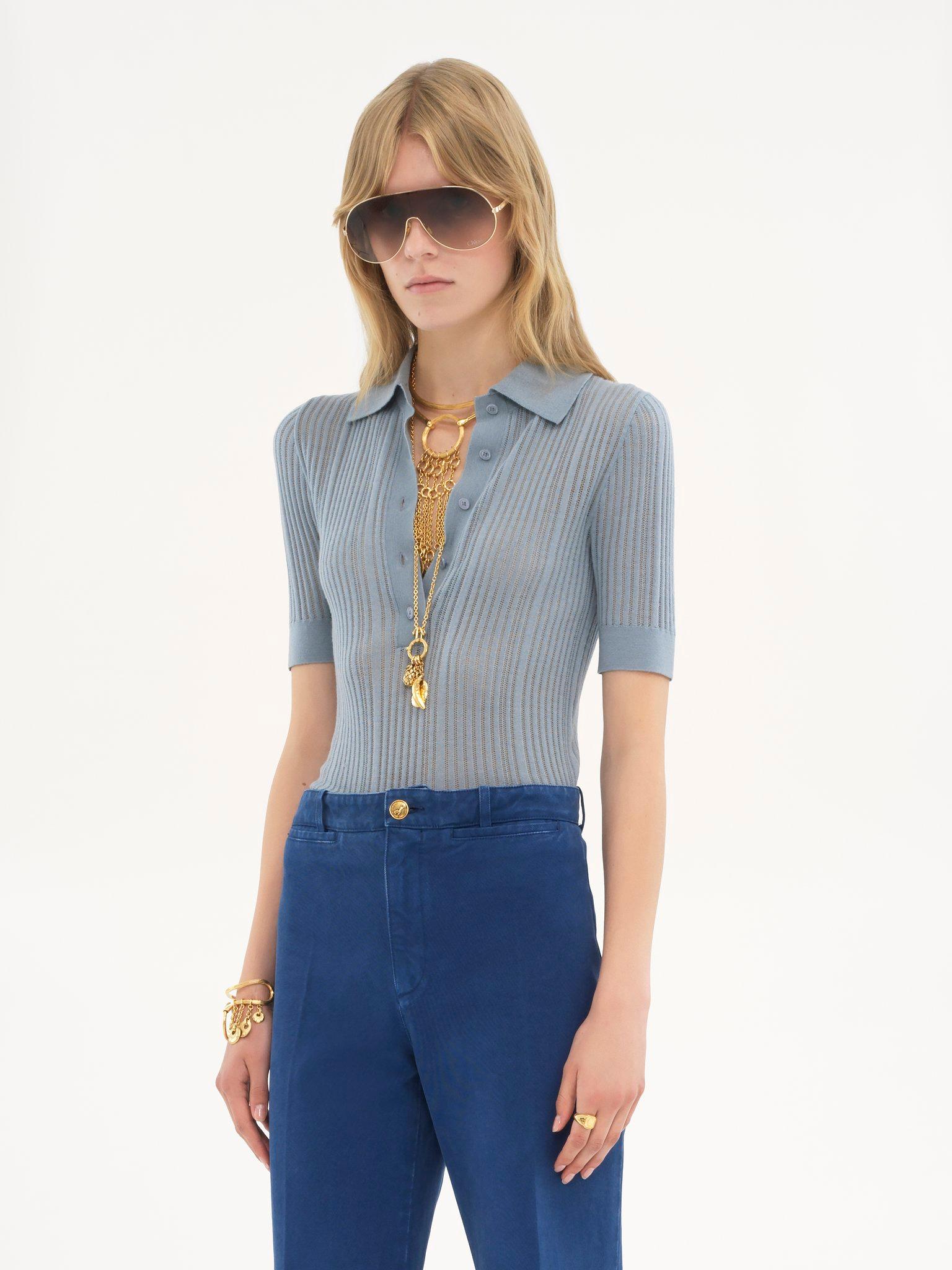 Fitted polo shirt in wool knit Product Image